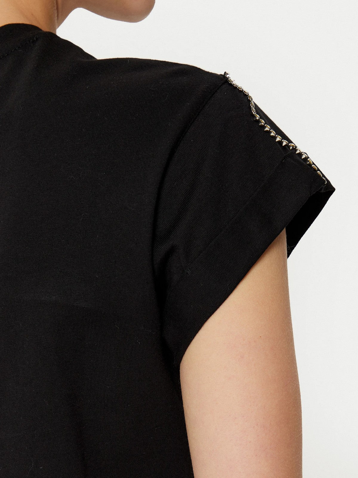 GUESS T-shirt Donna SS CN SLEEVES STRASS DETAIL W5RI06 I3Z14 JBLK Nero gioboutiqueweb