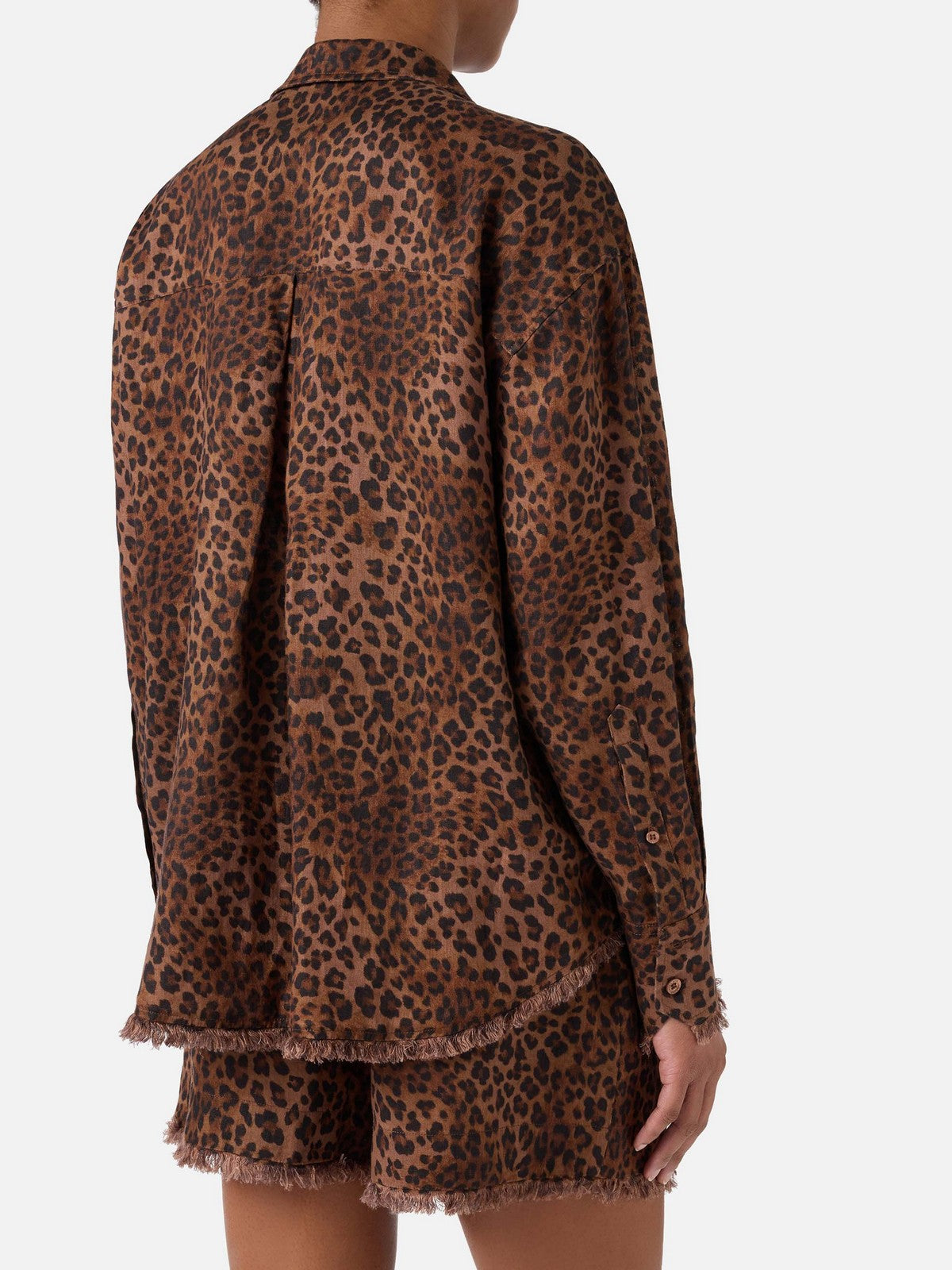 MC2 SAINT BARTH Camicia Donna CRISTAL 07842L LINEN SAND LEOPARD 19 FRINGE