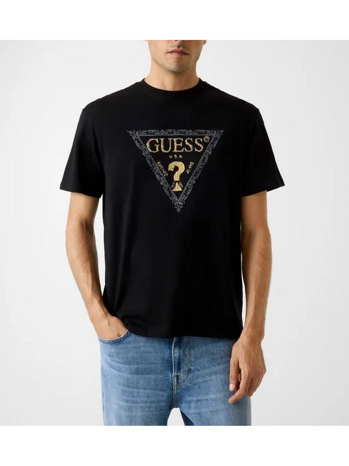 GUESS T-shirt Uomo SS CN GOLDEN TRIANGLE TEE M6RI15 I3Z14 G7V2 SMART BLUE