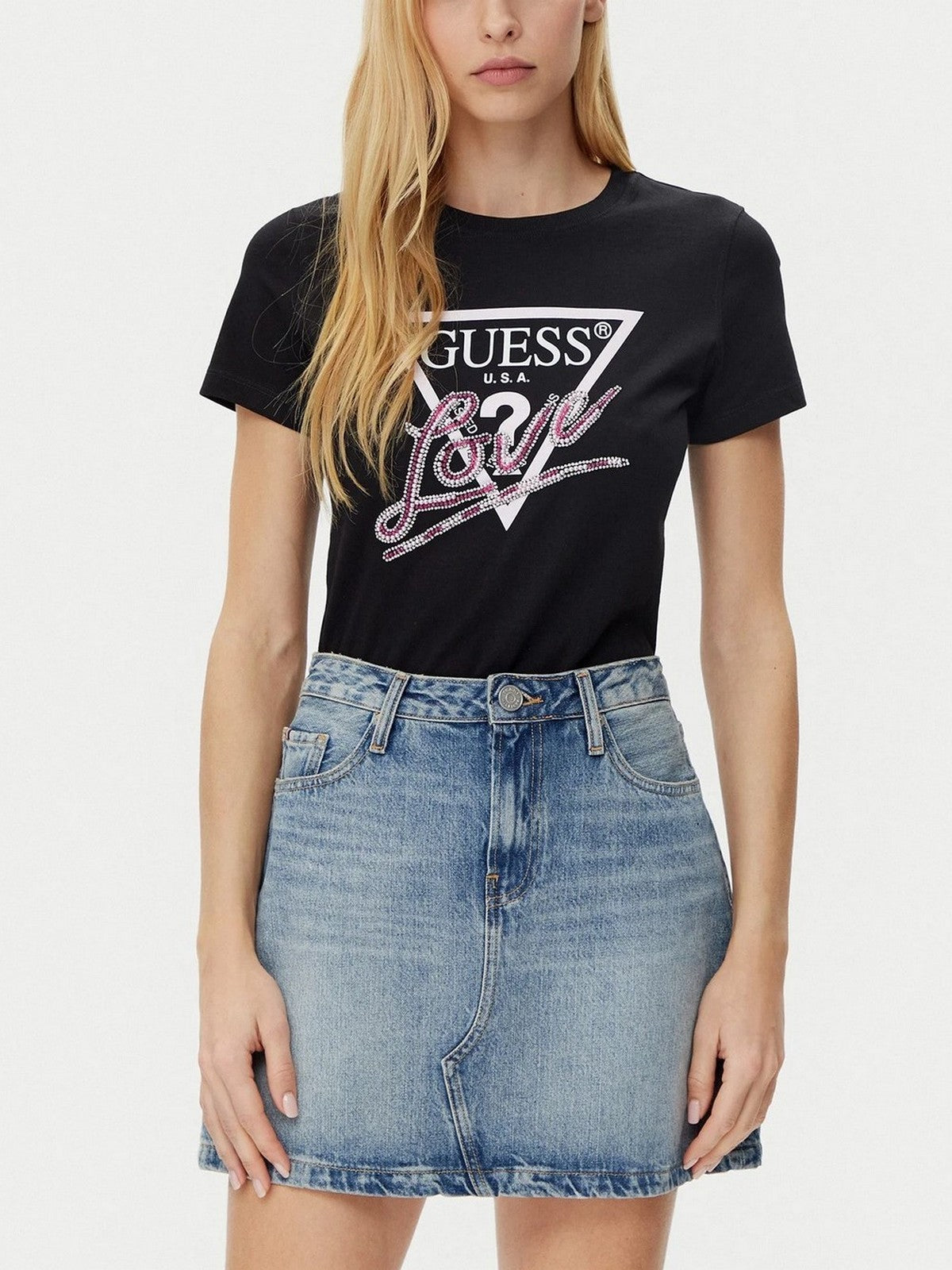 GUESS T-shirt Donna CN SS LOVE TRIANGLE TEE W5GI05 I3Z14 JBLK Nero gioboutiqueweb