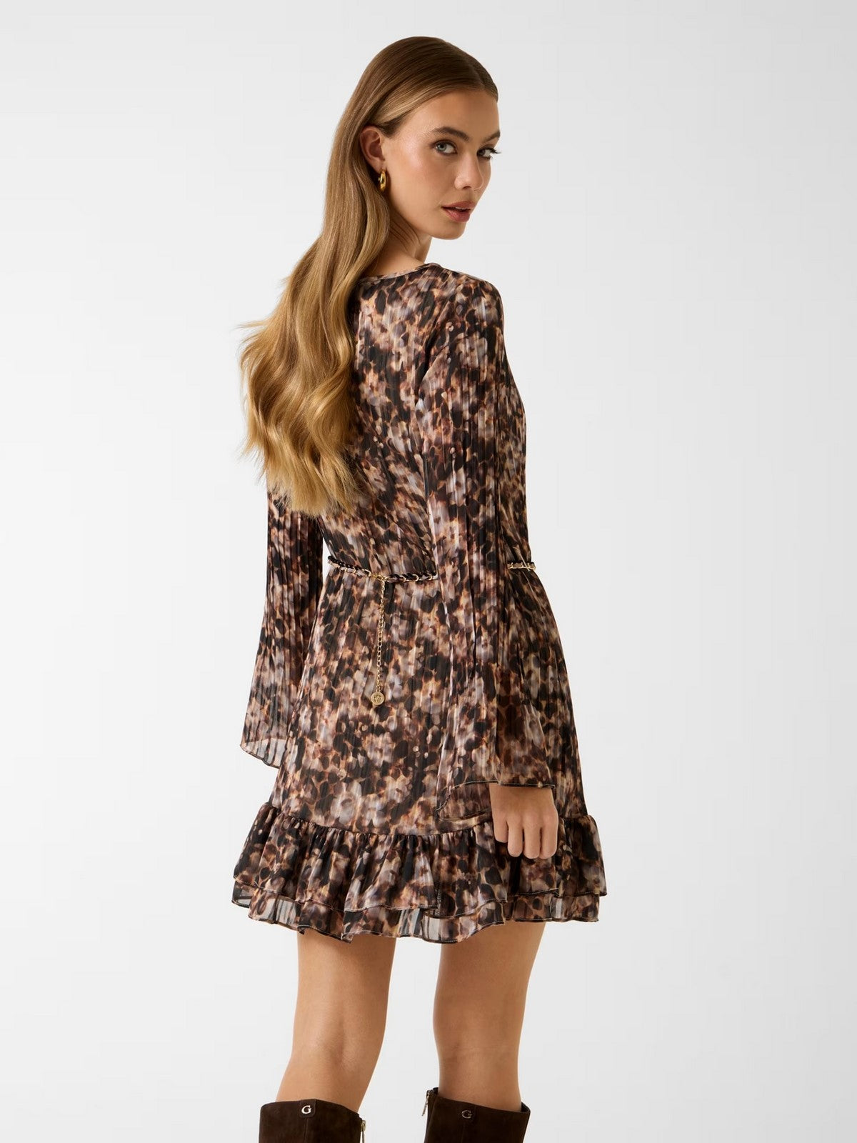 GUESS Abito Donna LS ILENIA PLEAT DRESS W6RK37 WJ712 PM66 SAFARI BLOOM PRINT