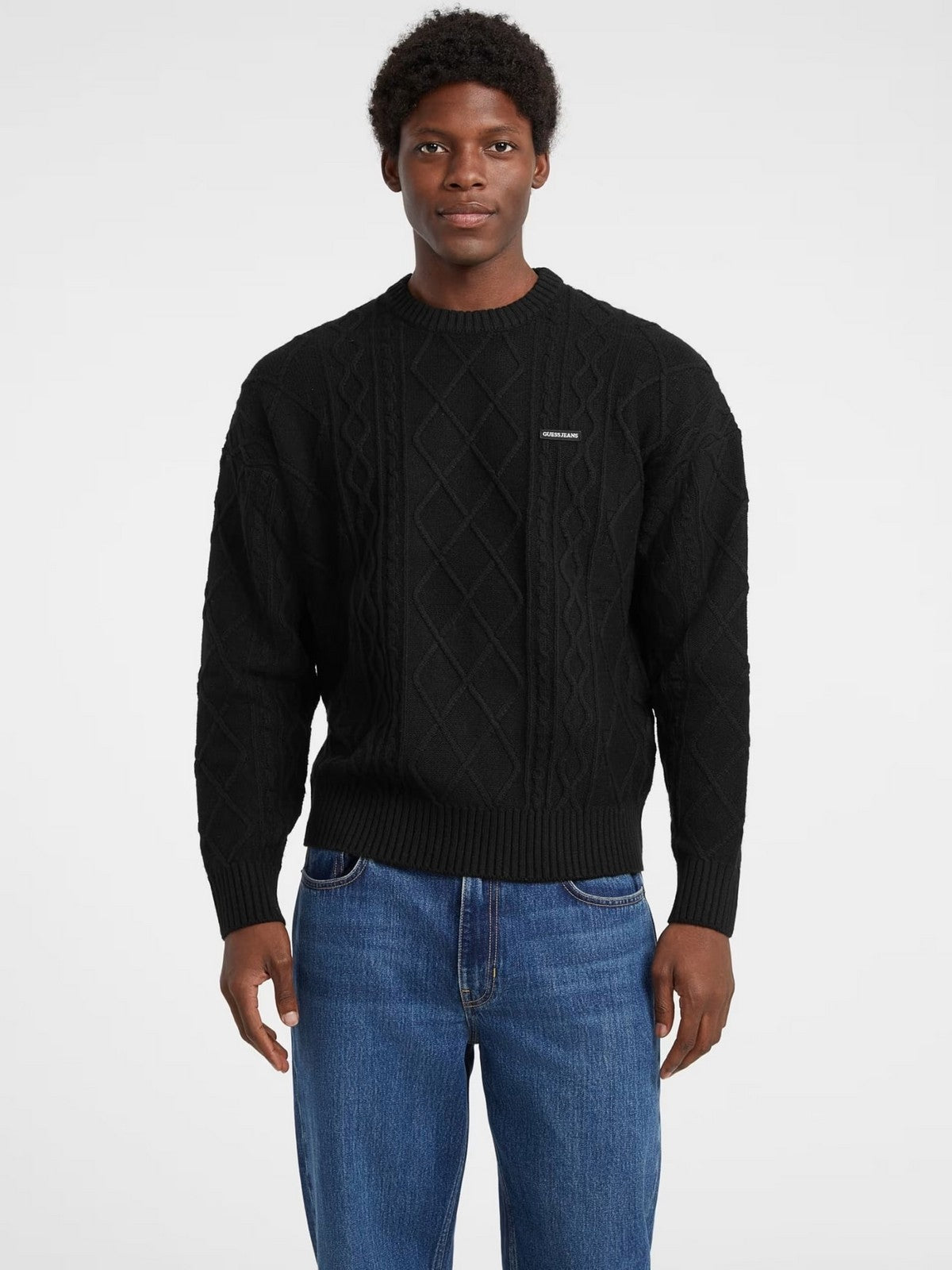 GUESS Maglione Uomo GJ LS CN CABLE SWTR M5BR04 Z0561 JBLK Jet Black A996