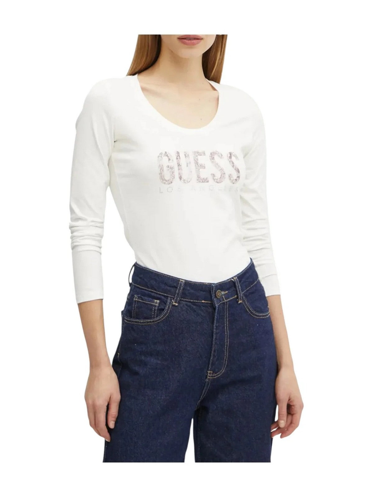 GUESS T-shirt Donna LS CN PYTHON LOGO TEE W5RI66 I3Z14 G012 CREAM WHITE gioboutiqueweb