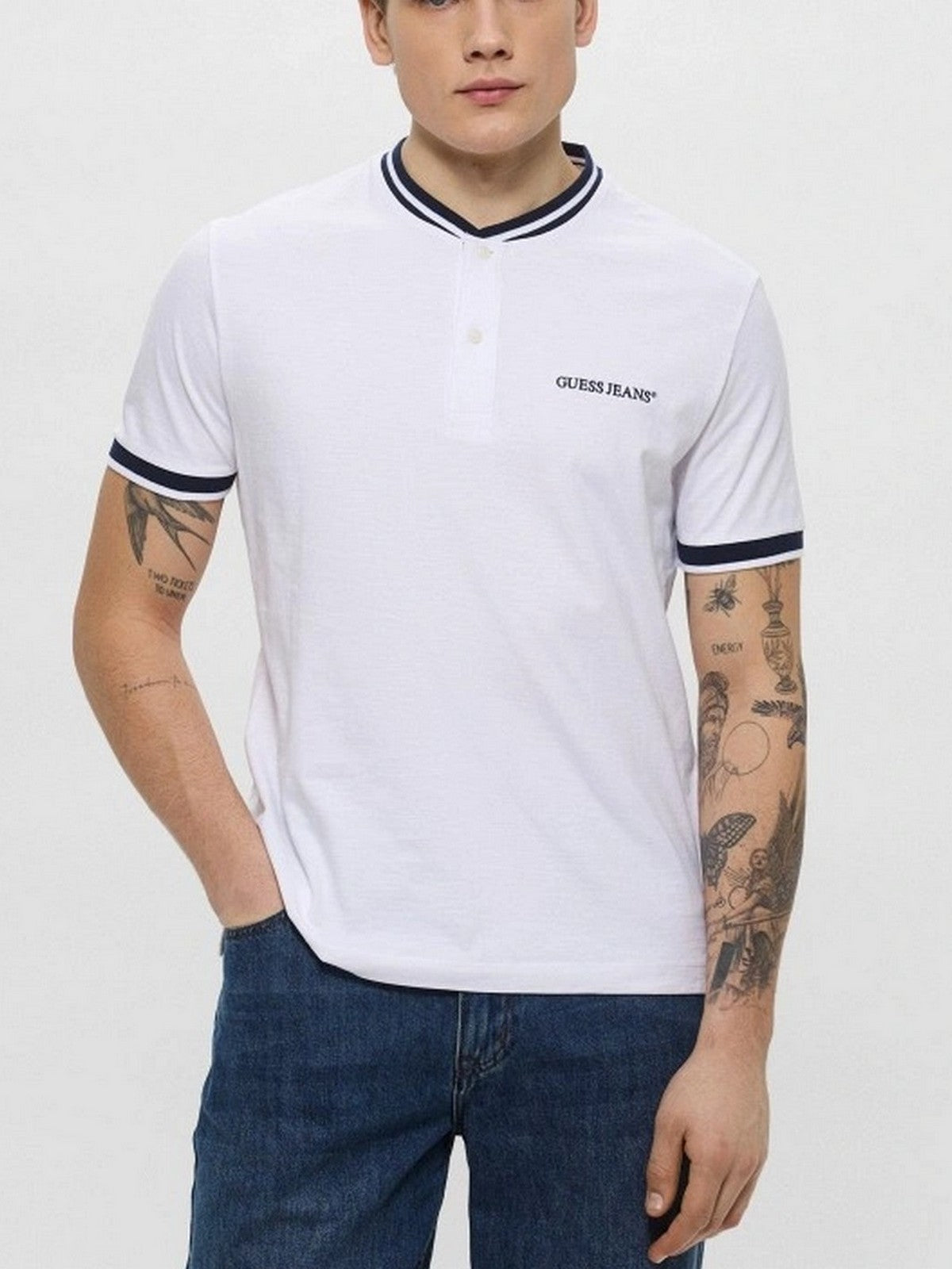 GUESS T-shirt Uomo GJ SS CN REG HENLEY TEE M5GP49 KCTV1 G011 PURE WHITE