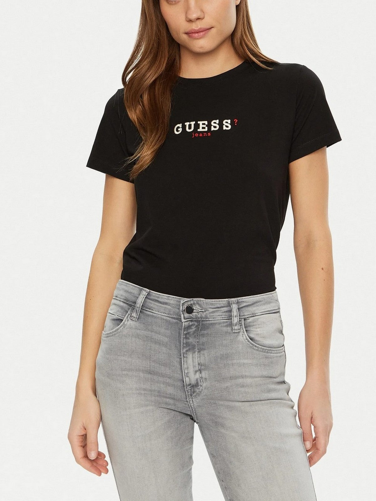 GUESS T-shirt Donna GJ SS CN REG 3D EMBR GUESS TEE W5RI54 J1314 JBLK Jet Black A996 gioboutiqueweb