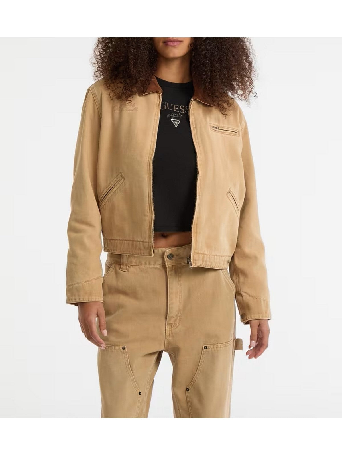 GUESS Giubbino Donna GO CROPPED WORKWEAR JACKET W5BN80 WG163 G1K9 HERB TAN