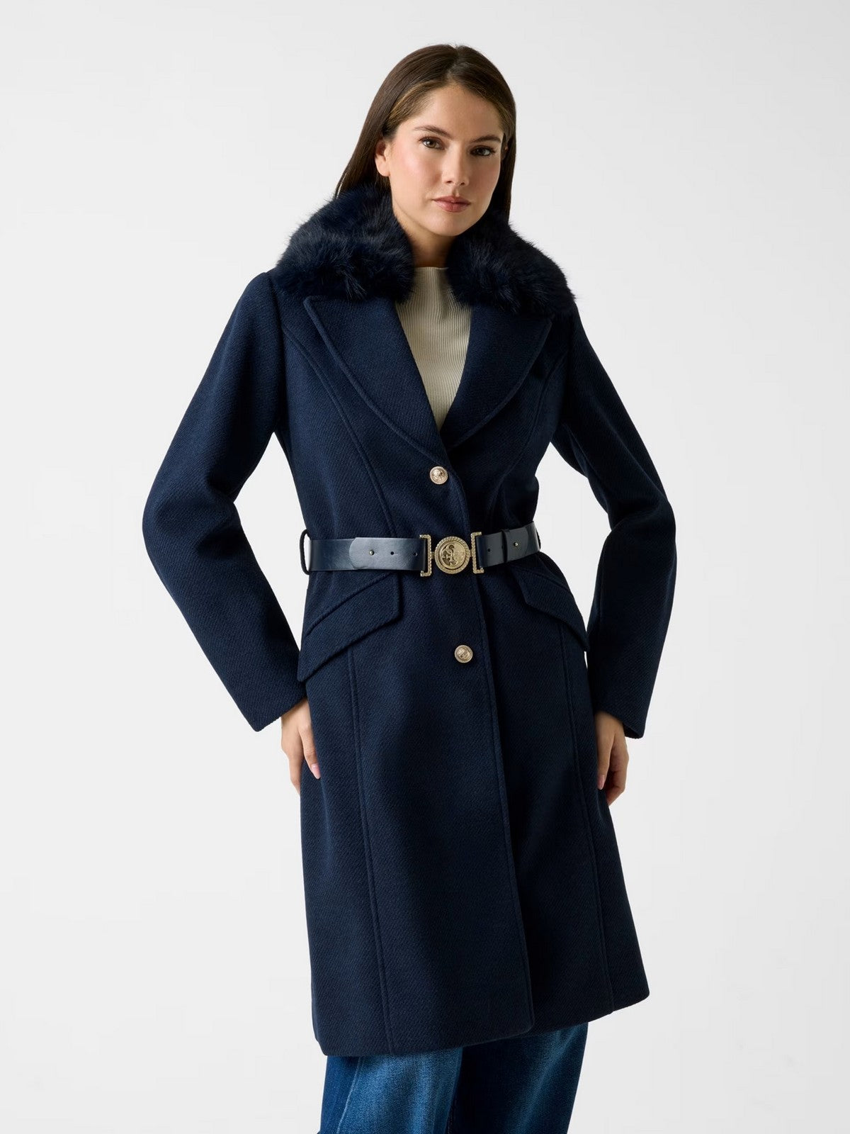 GUESS Cappotto Donna NEW PATRICE BELTED COAT W5BL25 W2672 G77G SUITING BLUE