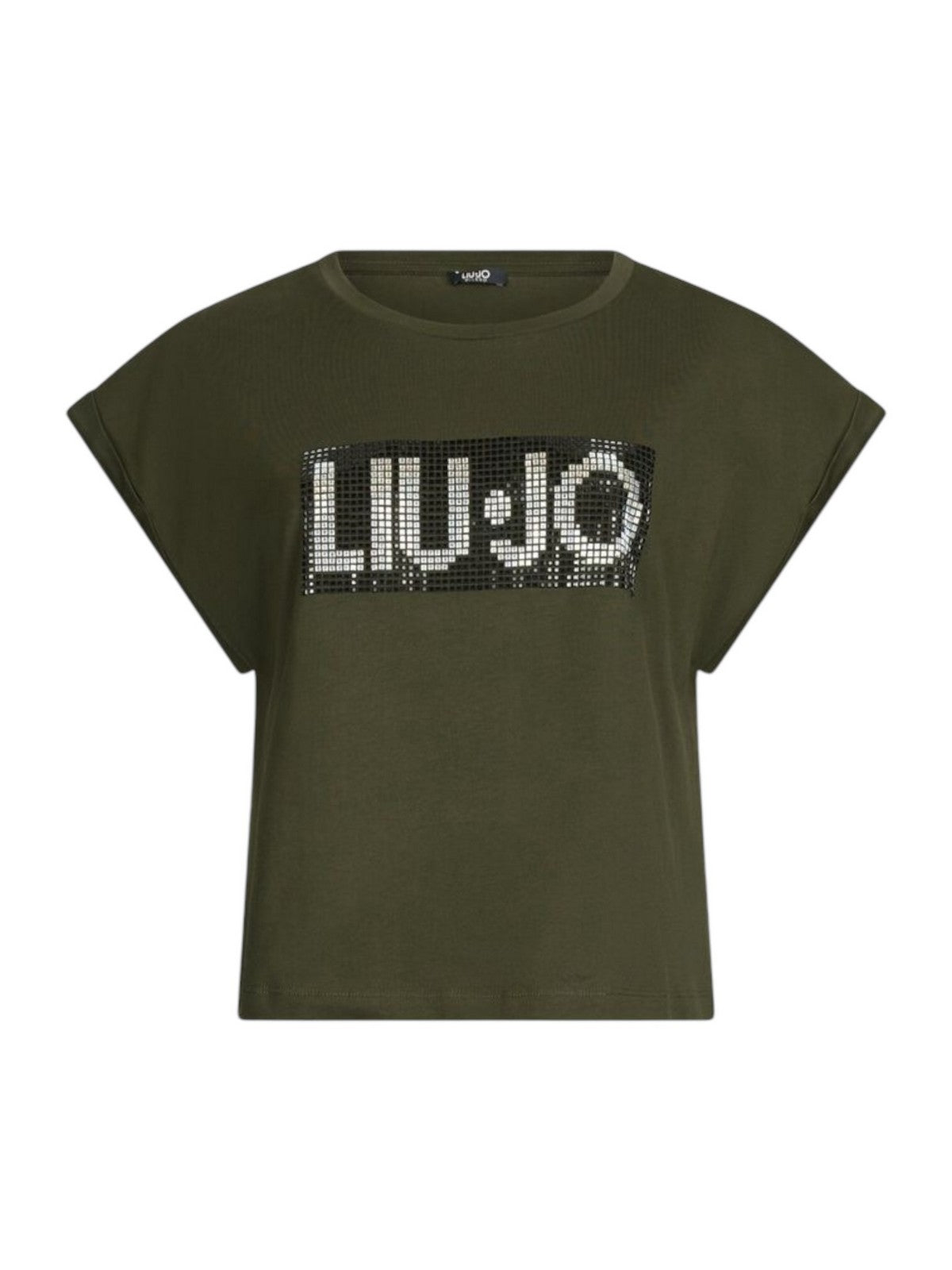 Liu Jo T-shirt Senza Maniche Donna VA5151JS923 - Verde Militare Con Strass, Scollo Rotondo E Aletta Con Risvolto - 100% Cotone