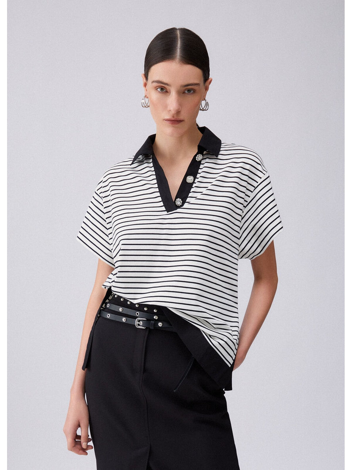 LIU JO WHITE T-shirt Donna WA6495J4909 P9442 Bl&white strip/black