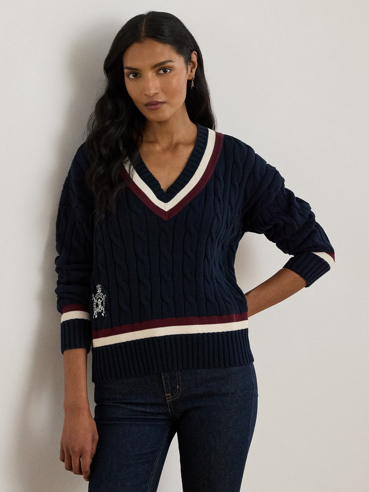 LAUREN RALPH LAUREN Maglia Donna TEDURPH-LONG SLEEVE-PULLOVER 200P03474 001 LAUREN NAVY/CREAM/DARK GARNET