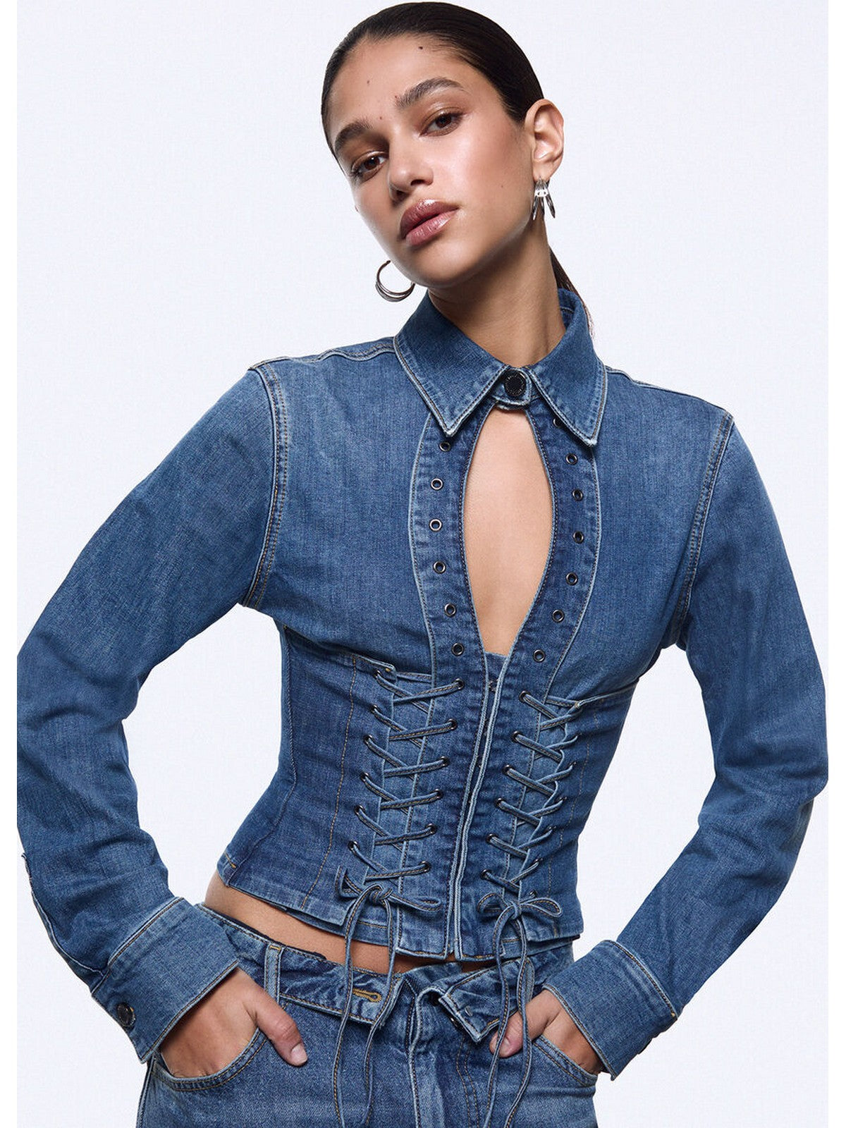 LIU JO feat. ELODIE Camicia Donna UA6507D0399 79157 Den.md.Blue intrecci