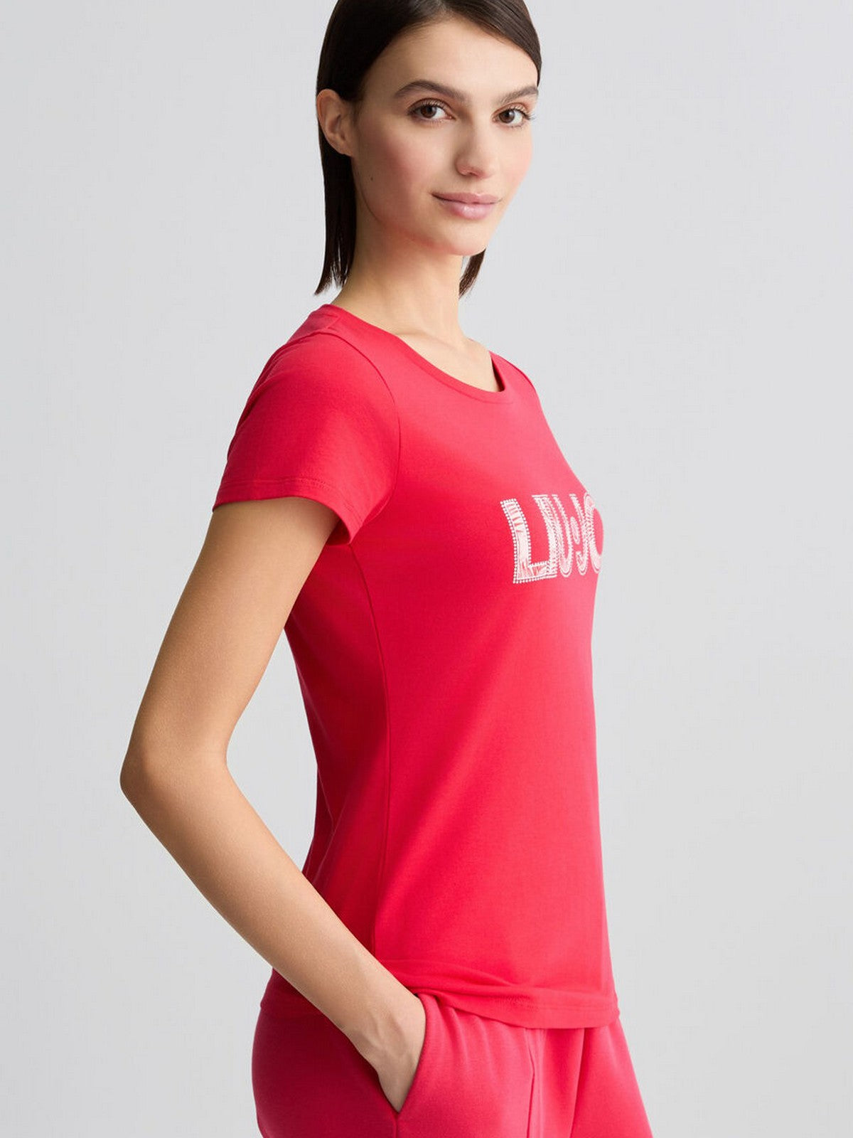 LIU JO BEACHWEAR T-shirt Donna VA5154JS003 M9328 Allarme/pink palm gioboutiqueweb