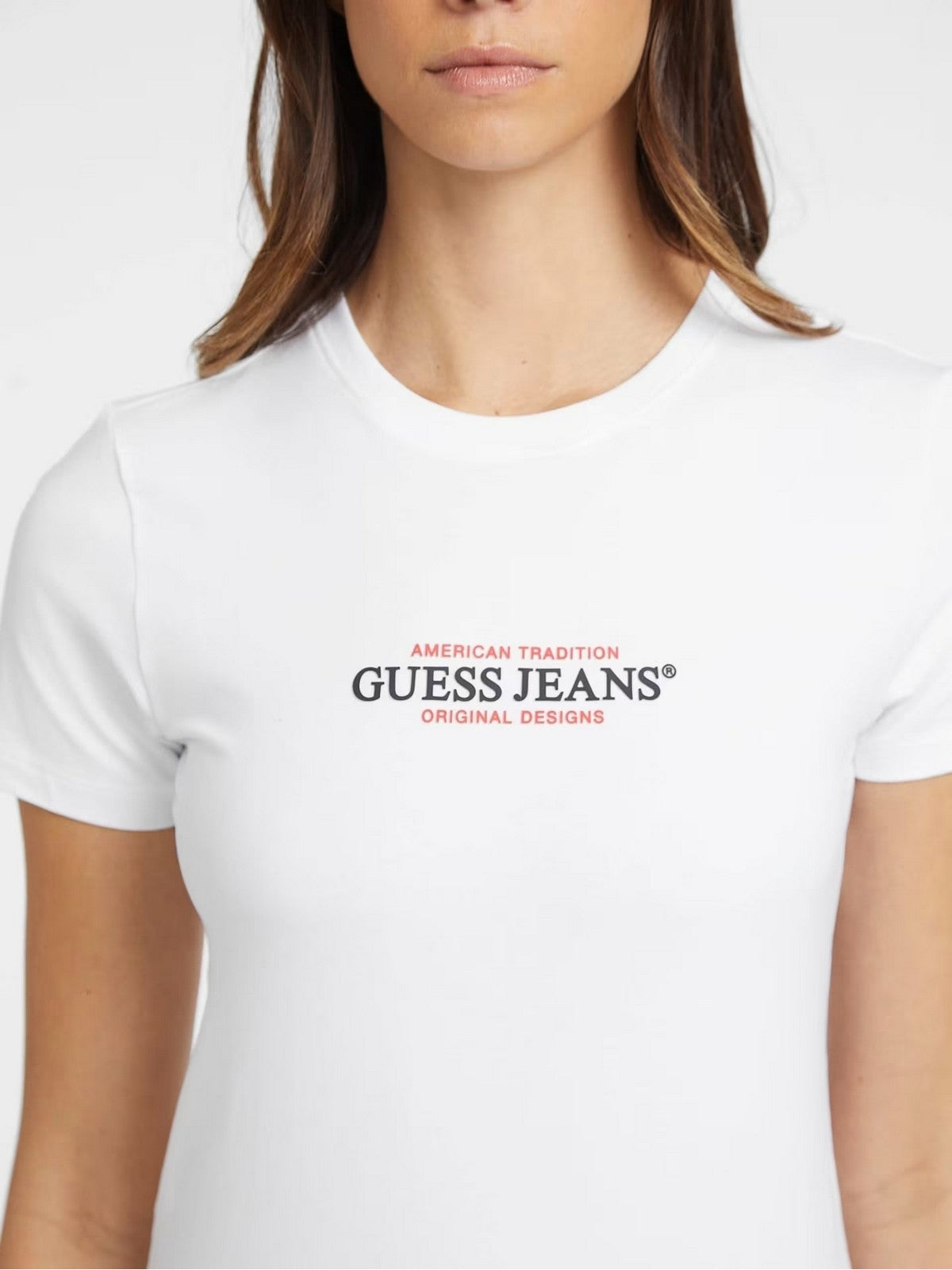 GUESS T-shirt Donna GJ SS CN SLIM AMERICAN TR TEE W4YI03 J1314 G011 Bianco gioboutiqueweb