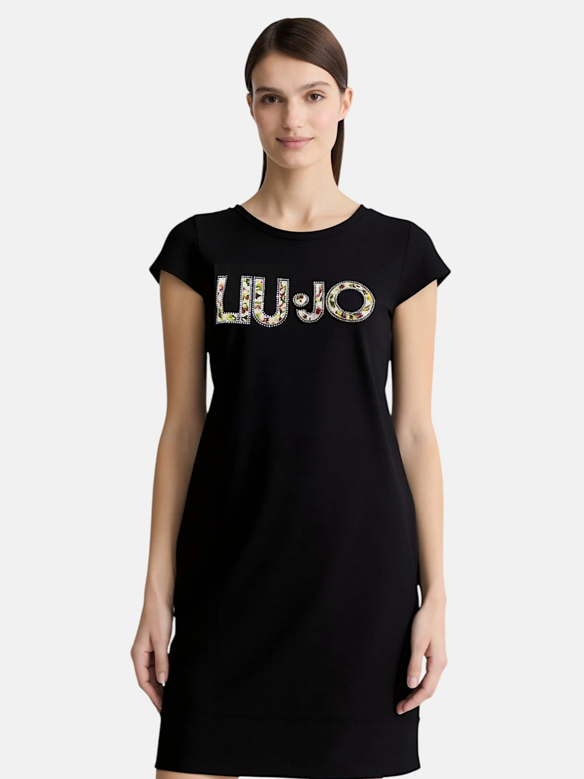 LIU JO BEACHWEAR Abito Donna VA5194JS003 W9449 NERO/FLOWERS gioboutiqueweb