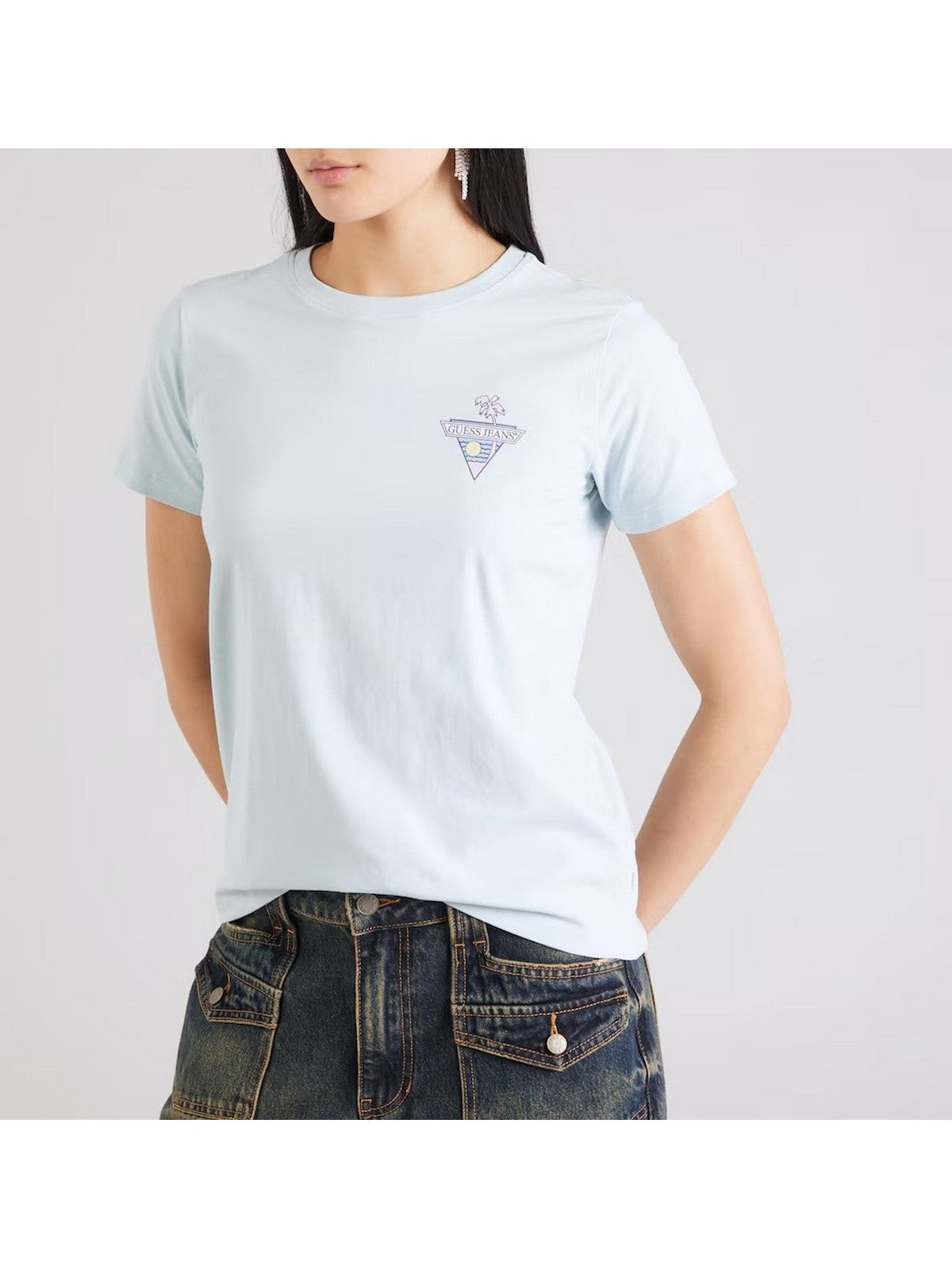GUESS T-shirt Donna GJ SS CN REG TRIANGLE PALM TEE W5GI25 J1314 G7O7 AZURE LAGUNA