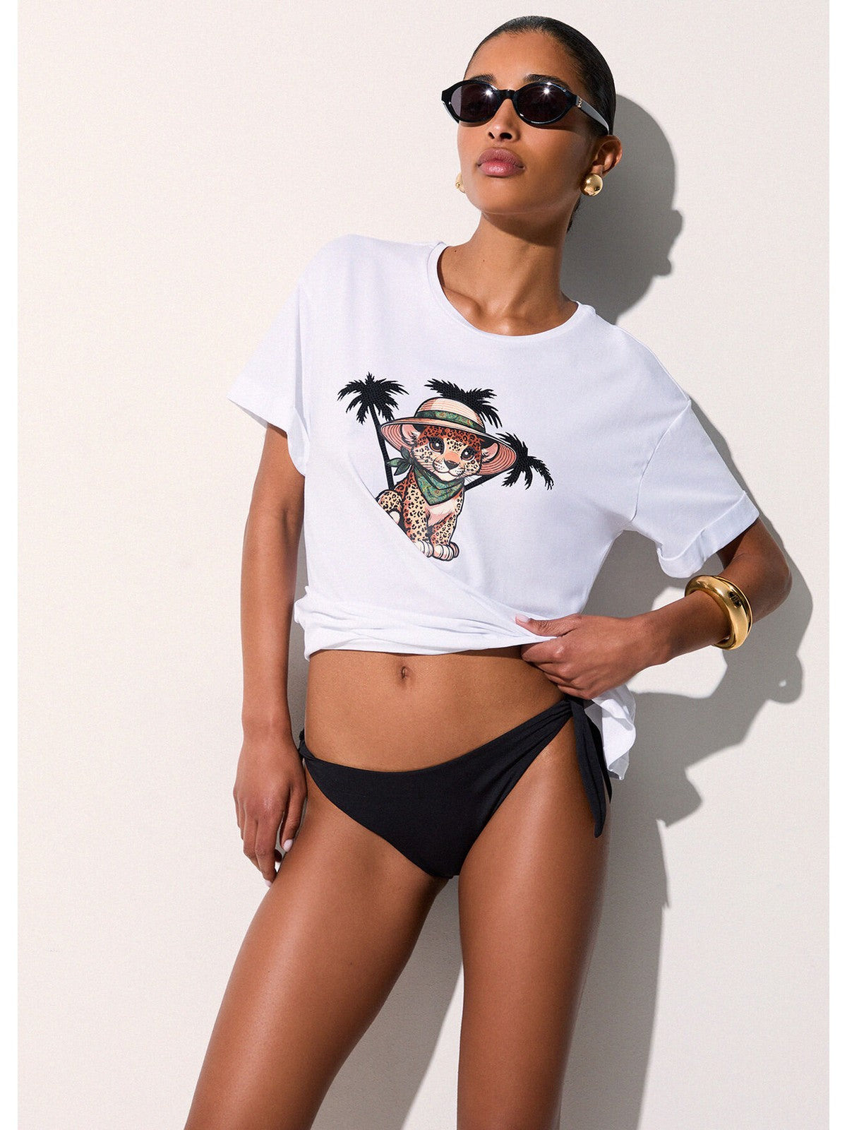LIU JO BEACHWEAR T-shirt Donna VA6170JS003 P9493 B.co/small leopard gioboutiqueweb