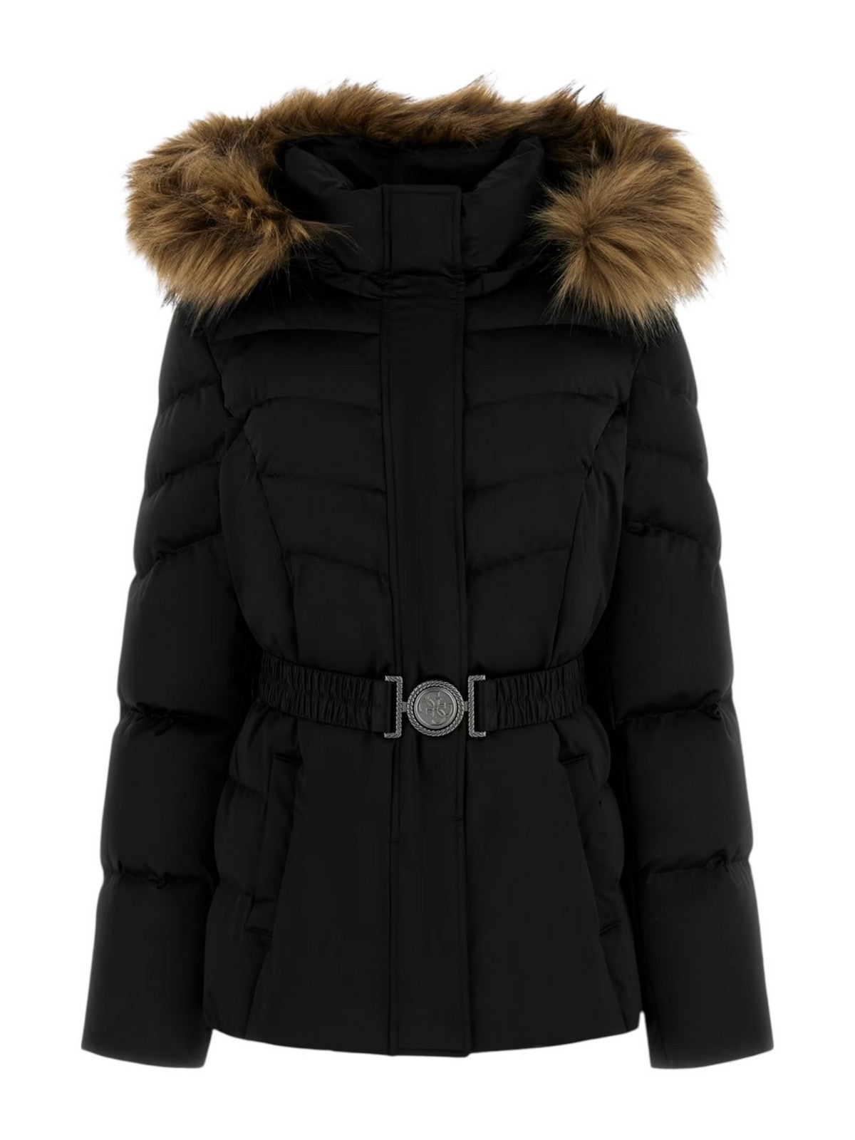 GUESS Piumino Donna MARINA SHORT REAL DOWN W5BL31 W2802 JTMU JET BLACK MULTI