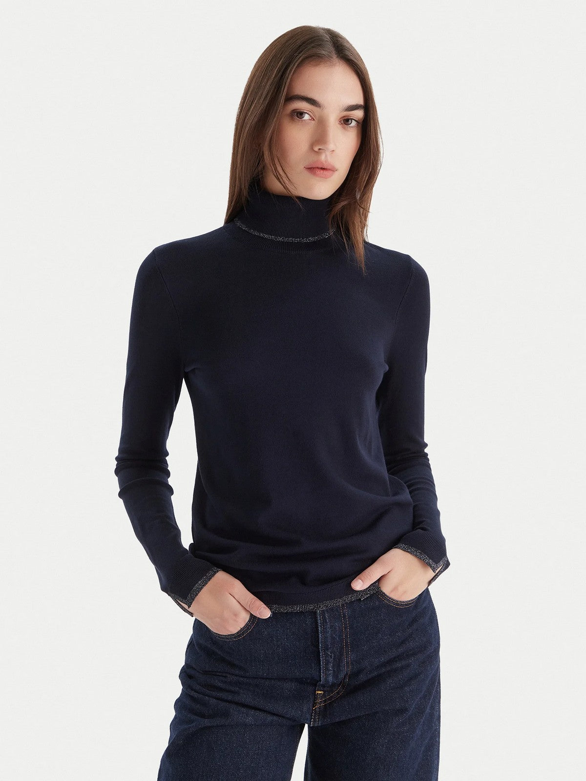 LIU JO WHITE Maglione dolcevita Donna MF5229MS49I 93932 Navel blue