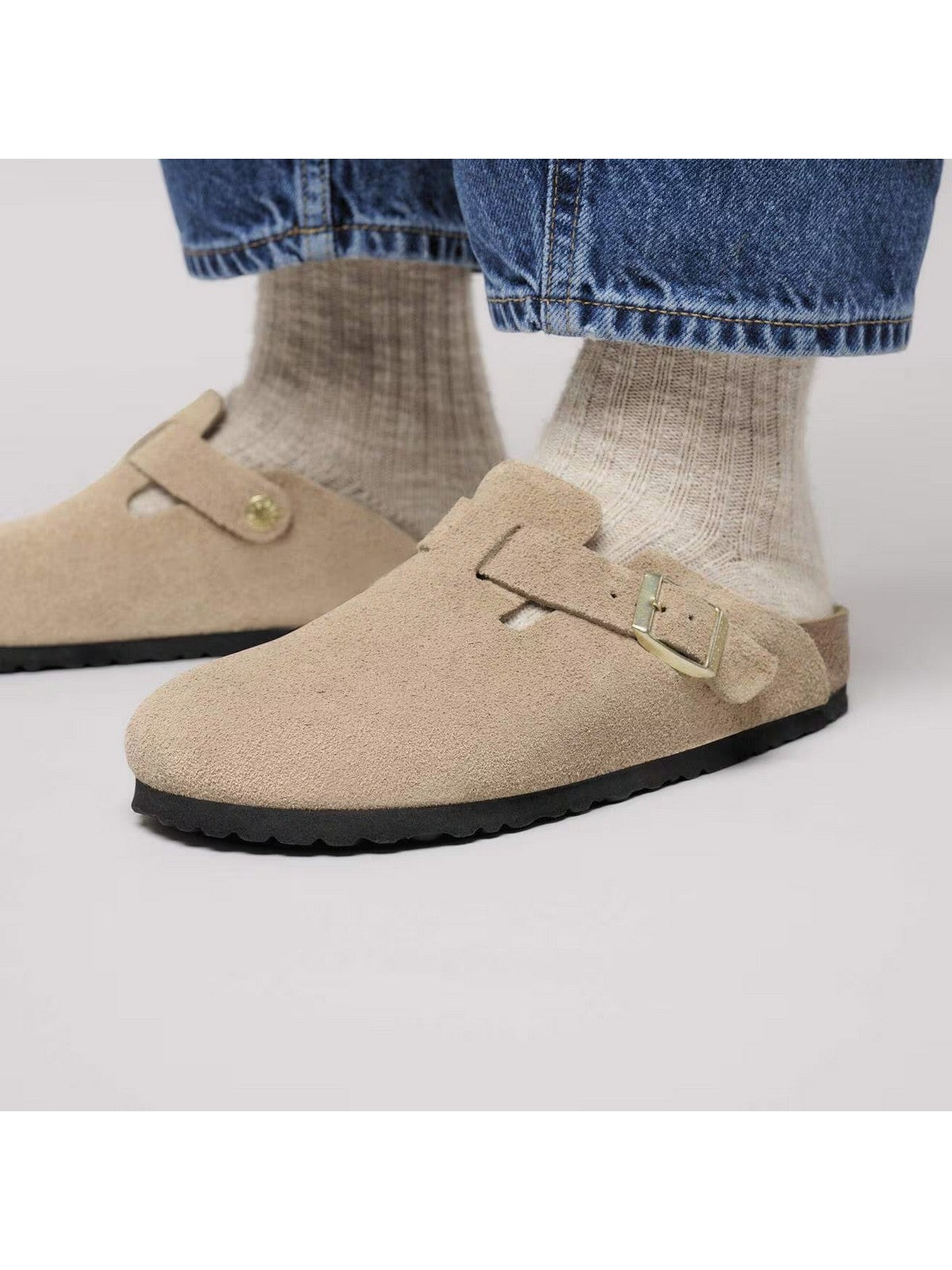 BIRKENSTOCK Sandalo Unisex adulto Boston sandcastle, Suede Leather 1030883 SANDCASTLE