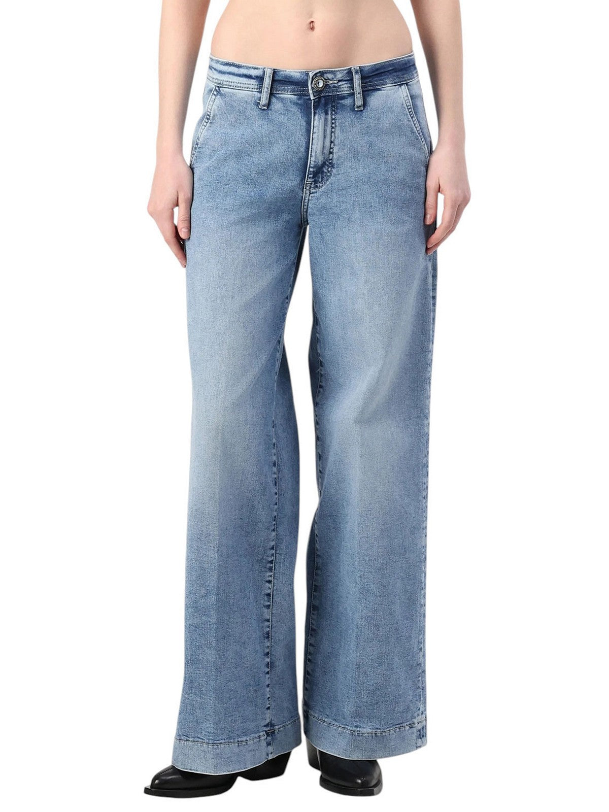 GUESS Jeans Donna ZOYA WIDE LEG CROP W5RA1L D5L71 BELT Blu gioboutiqueweb