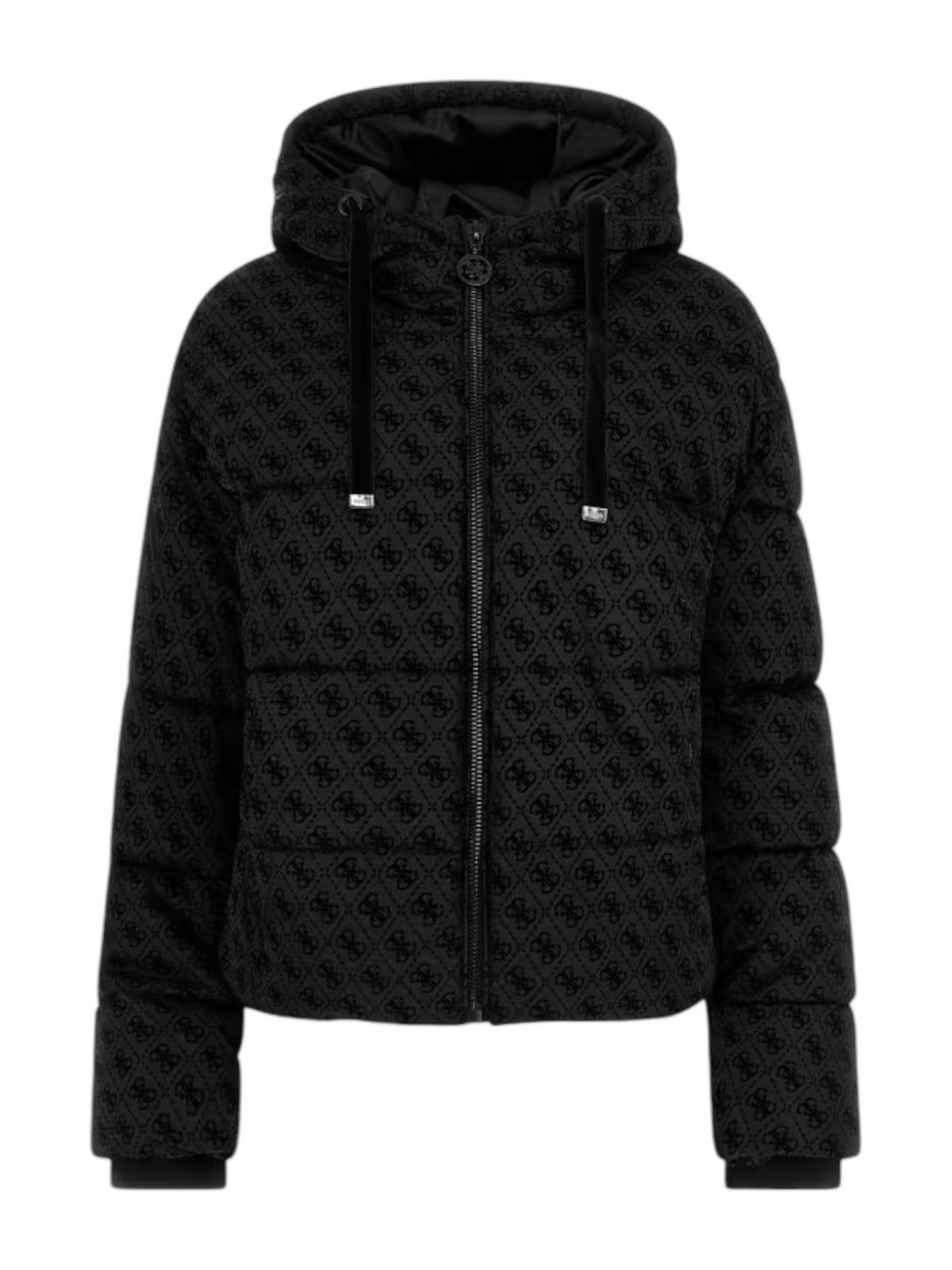 GUESS Piumino Donna DAISY PUFFER LOGO FLOCK W4BL36 WGJZ0 FJ55 Nero gioboutiqueweb