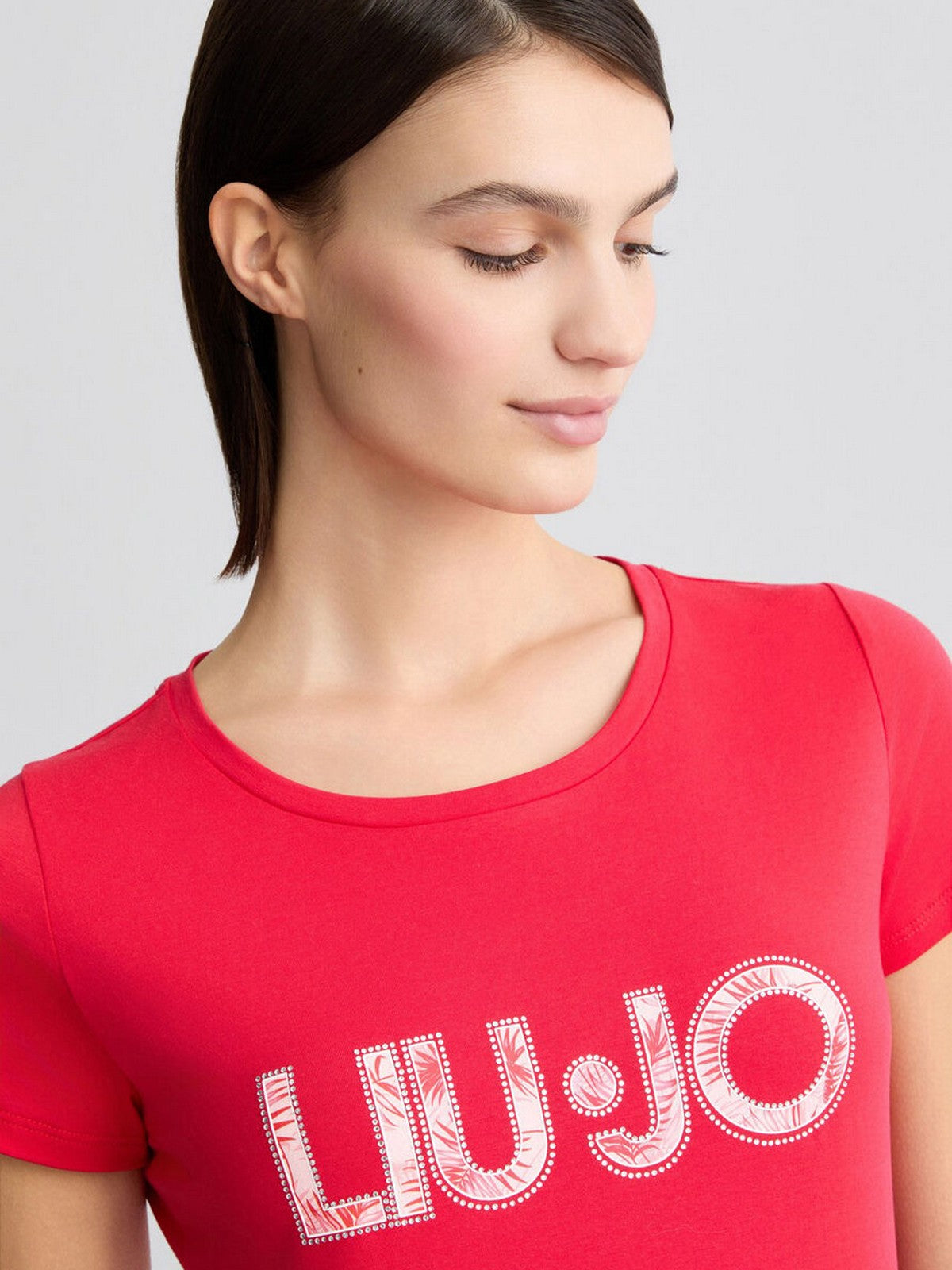 LIU JO BEACHWEAR T-shirt Donna VA5154JS003 M9328 Allarme/pink palm gioboutiqueweb