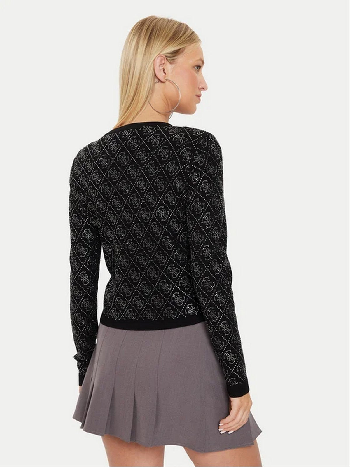 GUESS Cardigan Donna PAIGE 4G STONES LS CARDI SWTR W4YR25 Z3FN0 JBLK Nero gioboutiqueweb