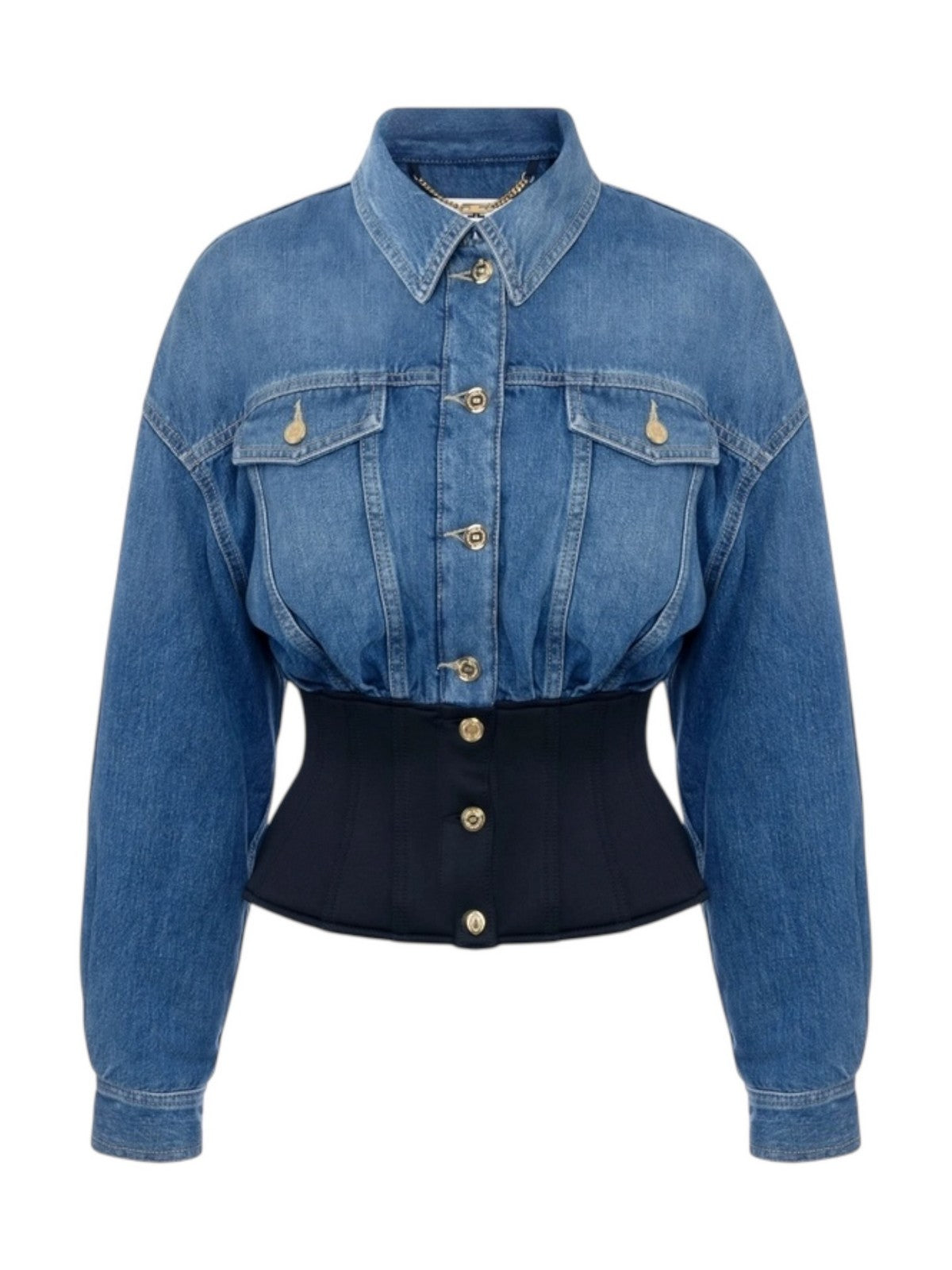 ELISABETTA FRANCHI Giubbino Donna BJ40N56E2 EI1 BLUE DENIM/NERO gioboutiqueweb