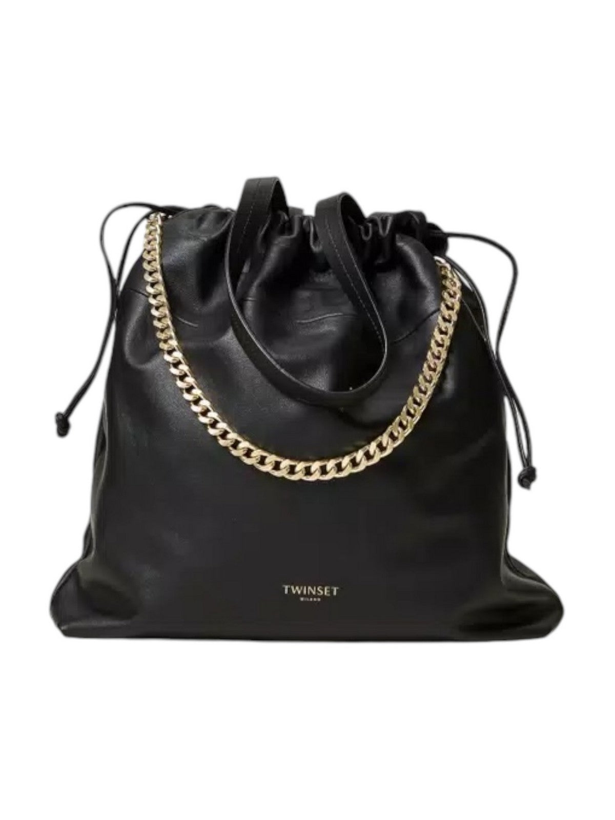 TWINSET Borsa Donna DRAWSTRING LEATHER 242TB7210 00006 Nero gioboutiqueweb