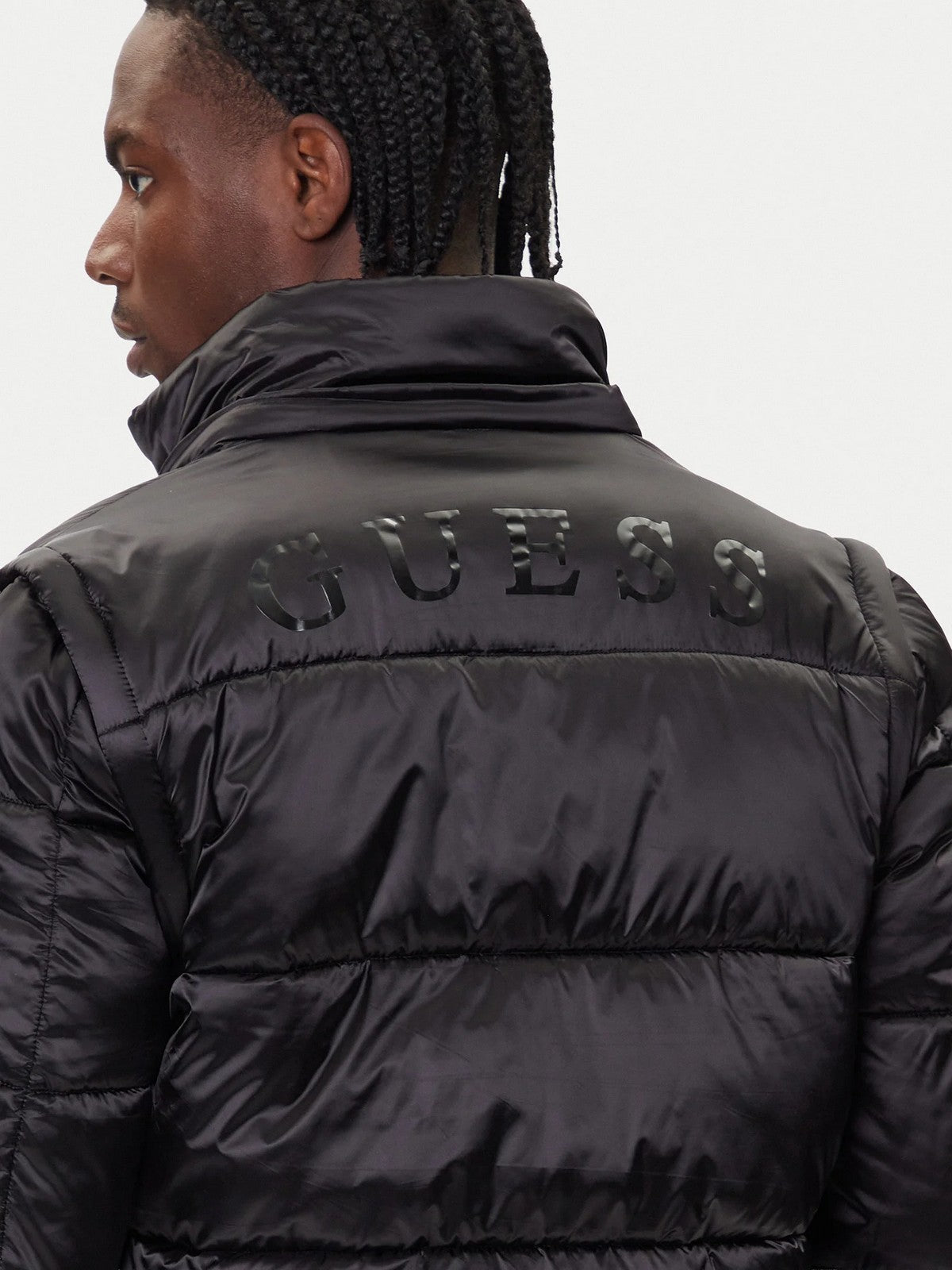 GUESS Giubbino Uomo METALLIZED PUFFA JACKET M5BL2L WGZF2 JBLK Jet Black A996