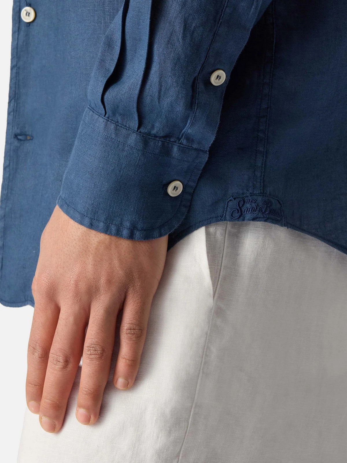 MC2 SAINT BARTH Camicia Uomo RAPHAEL 00119L LINEN 61 BLUE NAVY