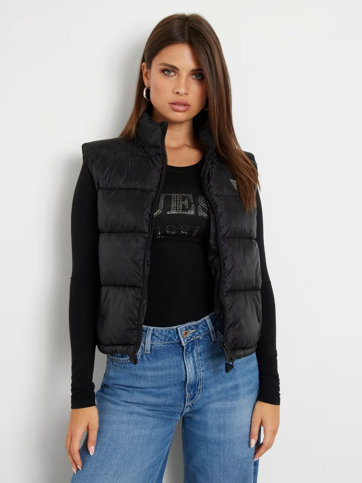 GUESS Gilet Donna NEW 4G LOGO PADDED VEST W4YL15 WGAL2 JBLK Nero gioboutiqueweb