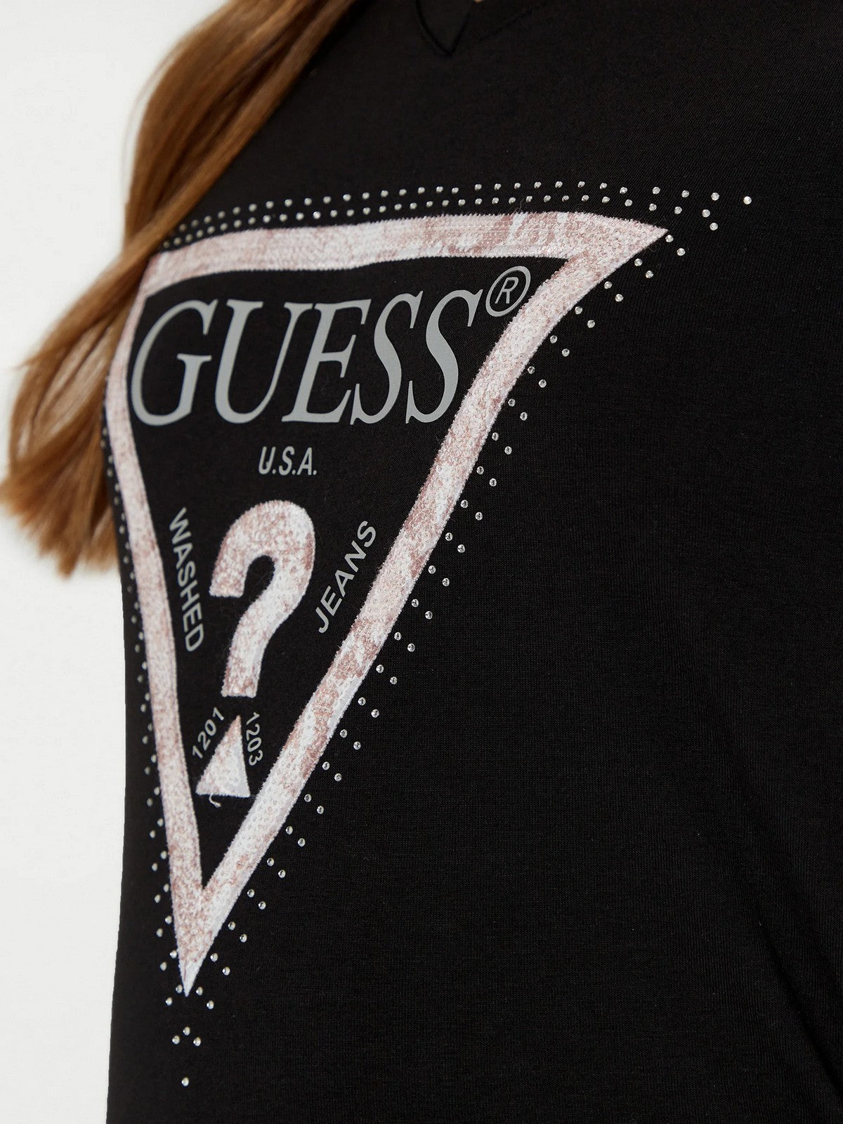 GUESS T-shirt Donna SS VN PYTHON TRIANGLE TEE W5RI21 J1314 JBLK Nero gioboutiqueweb