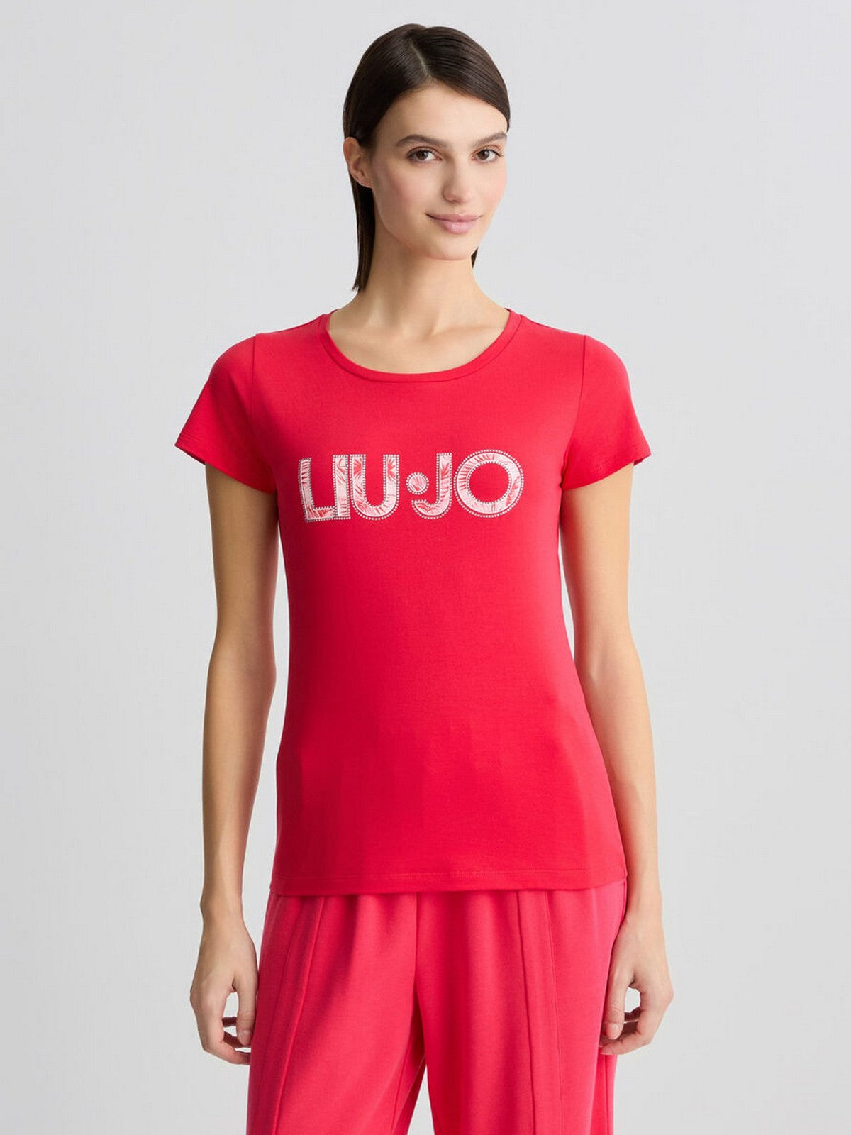 LIU JO BEACHWEAR T-shirt Donna VA5154JS003 M9328 Allarme/pink palm gioboutiqueweb