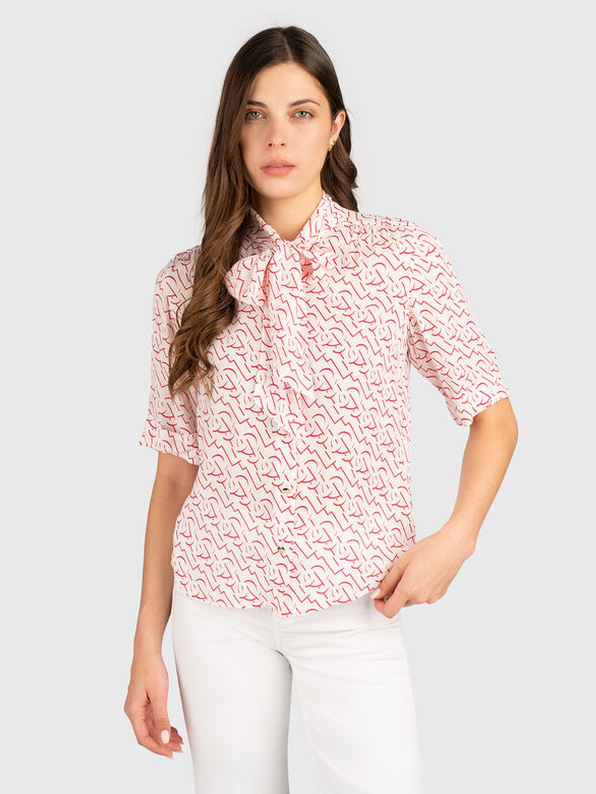 LIU JO BLACK Camicia Donna CA5216T5853 B1187 WHITE/RED gioboutiqueweb