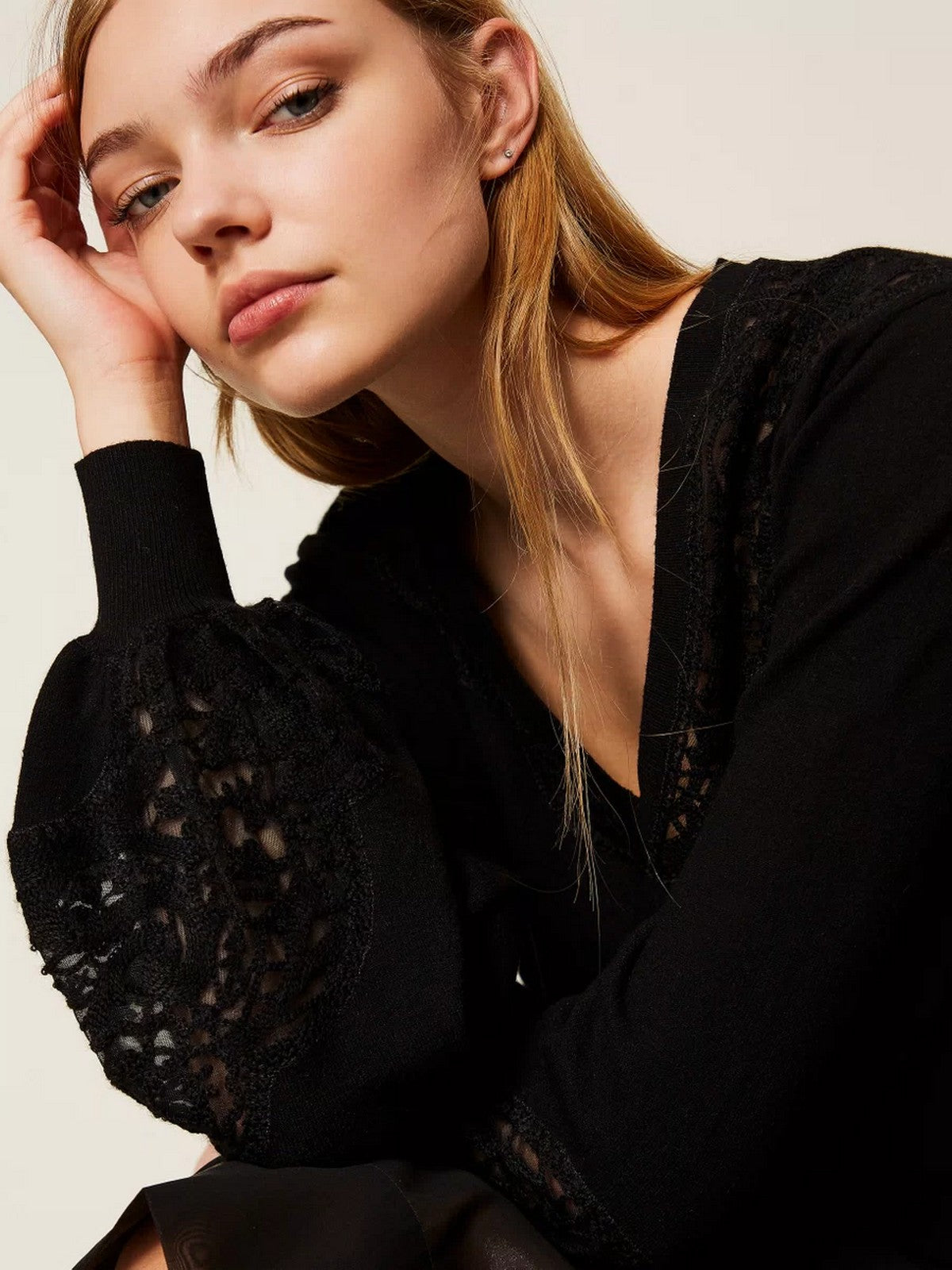 TWINSET Maglione Donna MIX VISCOSE & MESH EMBROIDERED INTARSIA 252TT3440 00006 Nero