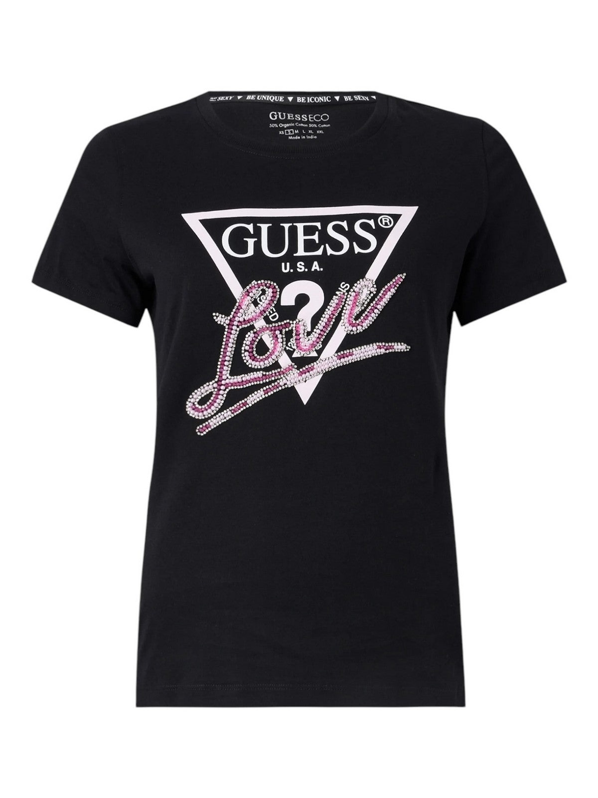 GUESS T-shirt Donna CN SS LOVE TRIANGLE TEE W5GI05 I3Z14 JBLK Nero gioboutiqueweb