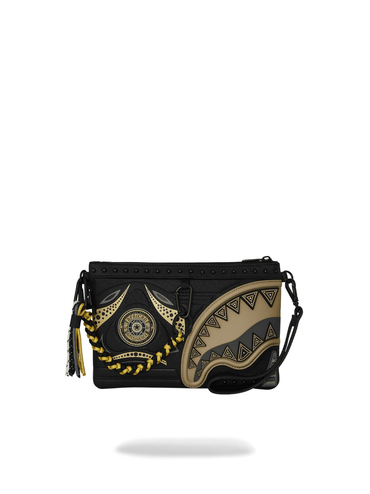 SPRAYGROUND Pochette Uomo AI WONDERLAND GOLD AND BLACK CROSSOVER CLUTCH 910B8095NSZ Nero gioboutiqueweb