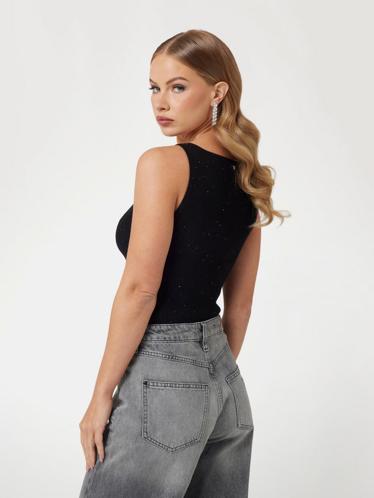 GUESS Canotta Donna EDEN TANK TOP SWTR W5RR18 Z34O0 JBLK Nero gioboutiqueweb