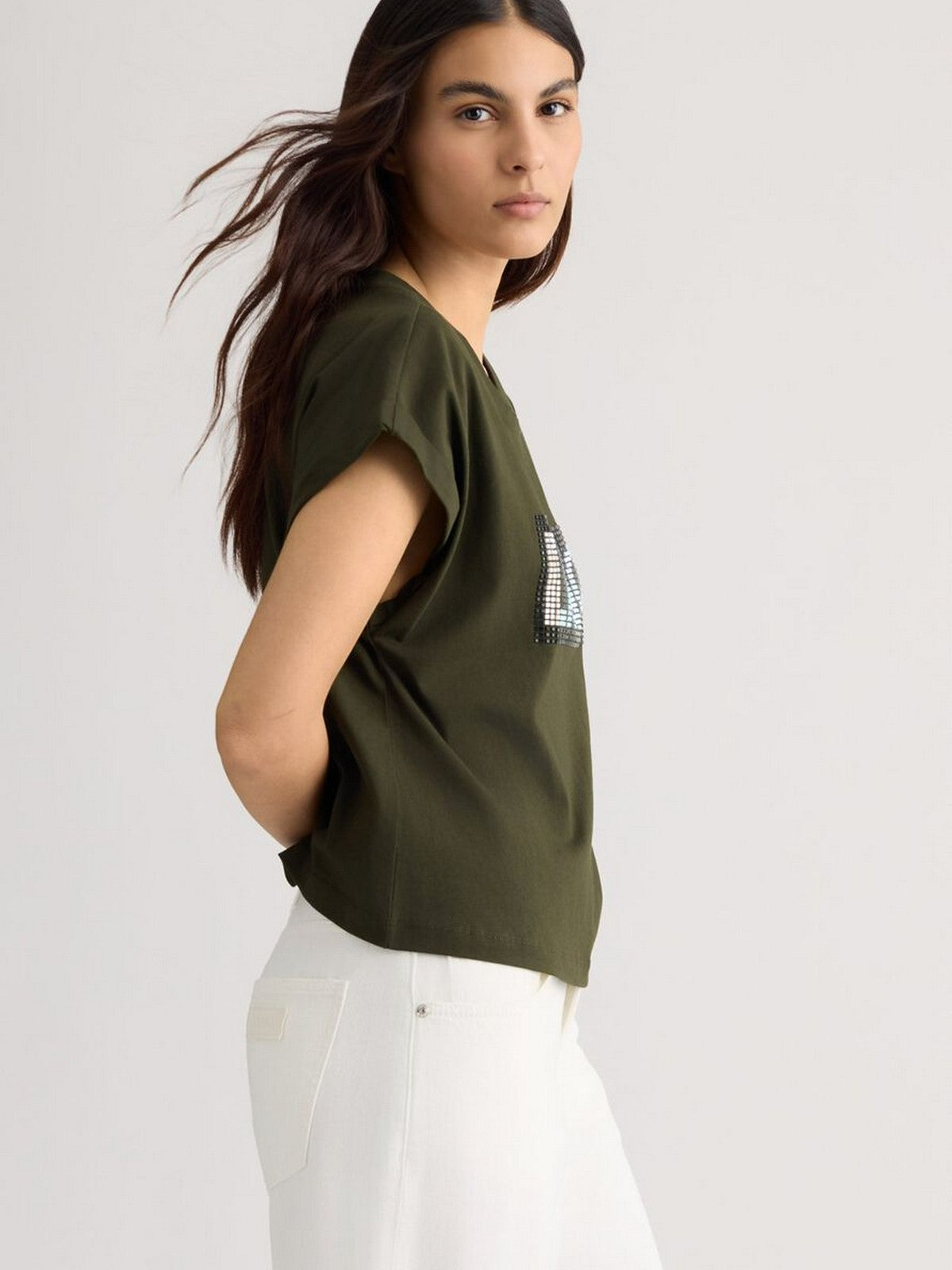 LIU JO BEACHWEAR T-shirt Donna VA5151JS923 M9340 Lichene/strass bicol gioboutiqueweb