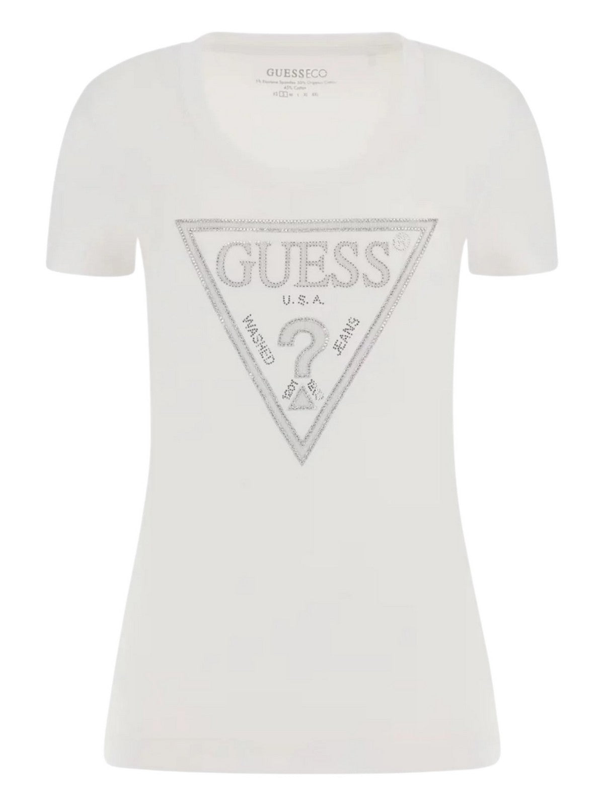 GUESS T-shirt Donna SS CN SHINY TRIANGLE TEE W5RI11 J1314 G011 Bianco gioboutiqueweb