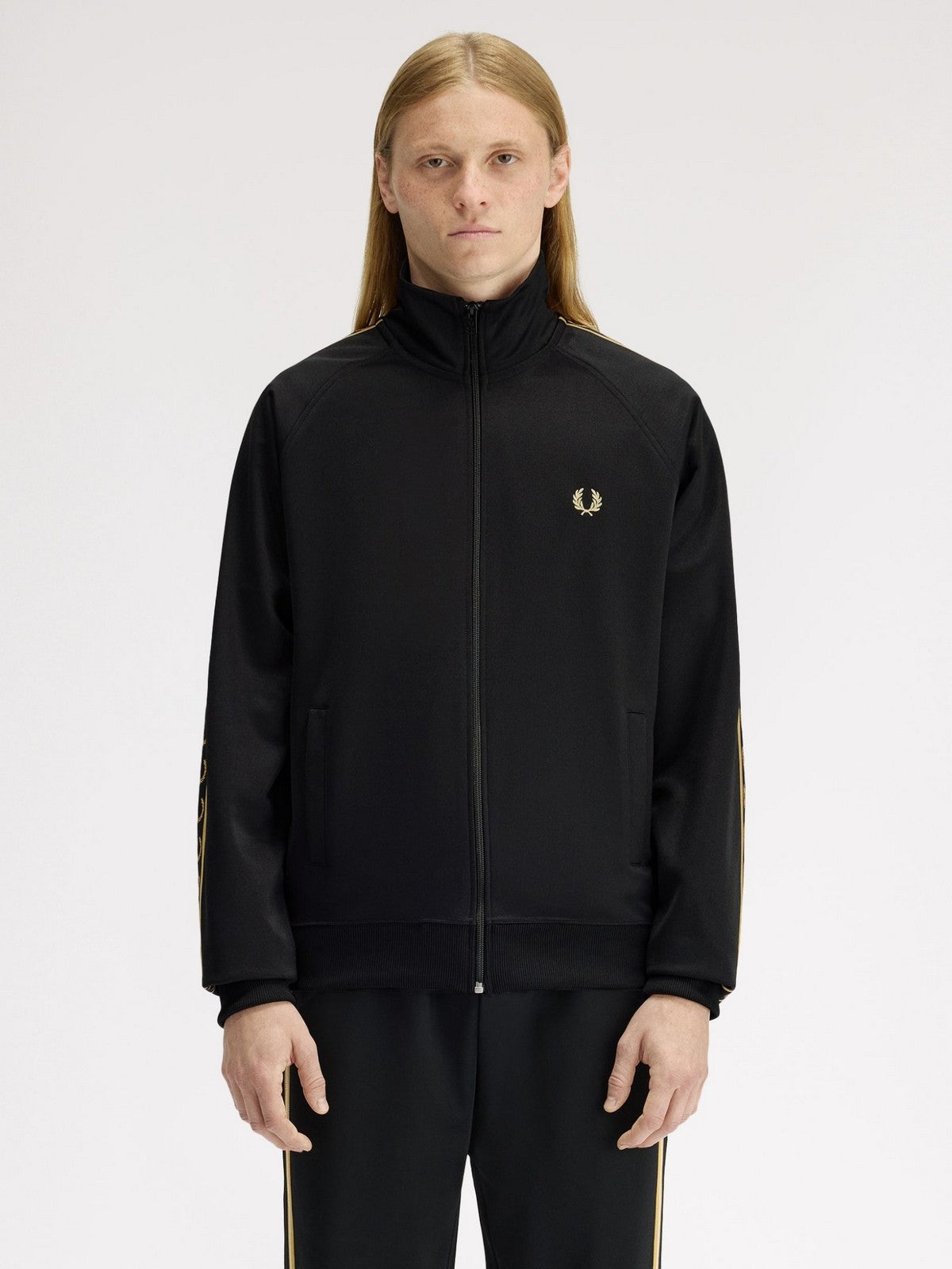 FRED PERRY Felpa Uomo FP CONTRAST TAPE TRACK JACKET FP-J5557-57 90A BLACK/CHAMPAGNE