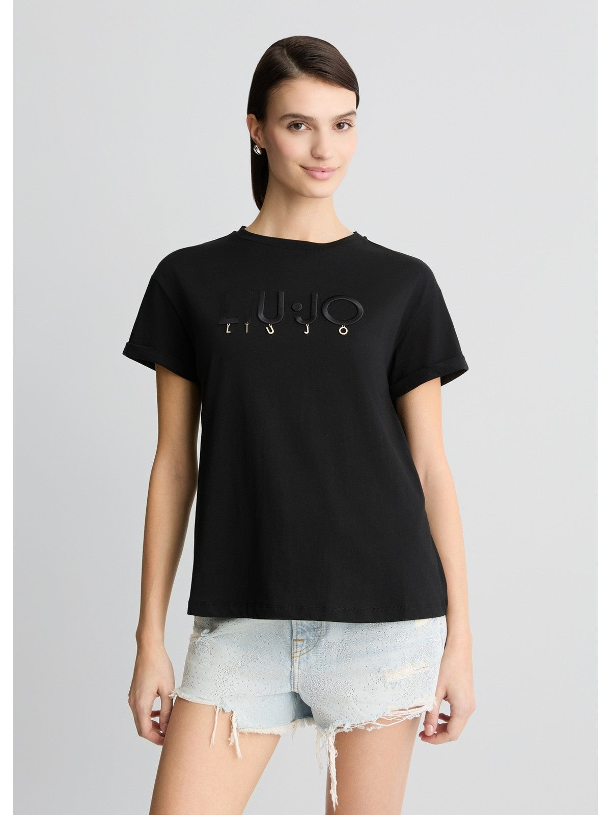 LIU JO WHITE T-shirt Donna WA5007JS923 M9624 Nero gioboutiqueweb