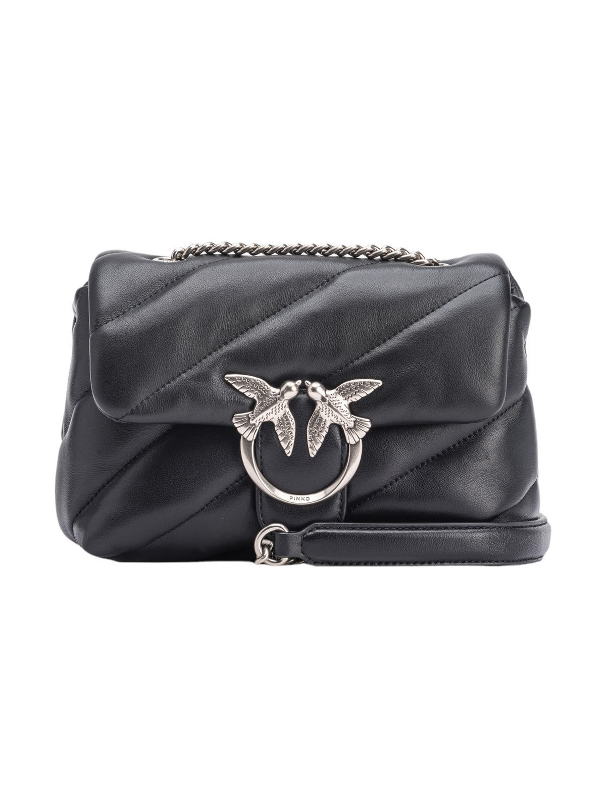 PINKO Borsa Donna Love Puff Mini Cl Sheep Nappa 100039-A0F2 Z99O NERO-OLD SILVER gioboutiqueweb