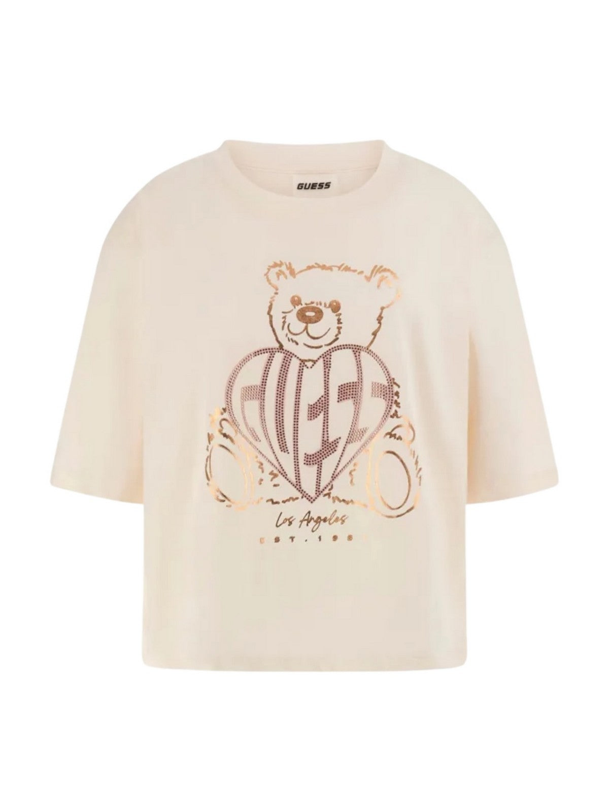 GUESS SPORT T-shirt Donna RHINESTONE BEAR BOXY V5RI09 I3Z14 G6K5 Bianco gioboutiqueweb