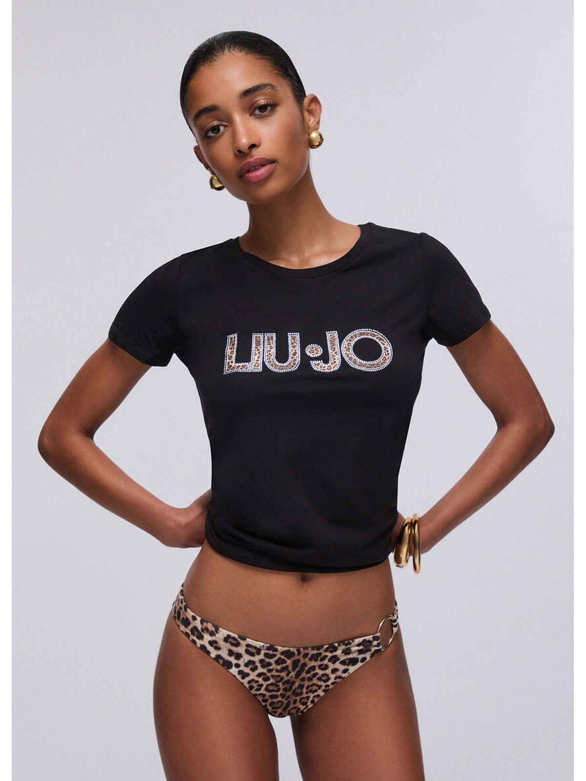 LIU JO BEACHWEAR T-shirt Donna VA6169JS003 Y9908 Nero/animalier