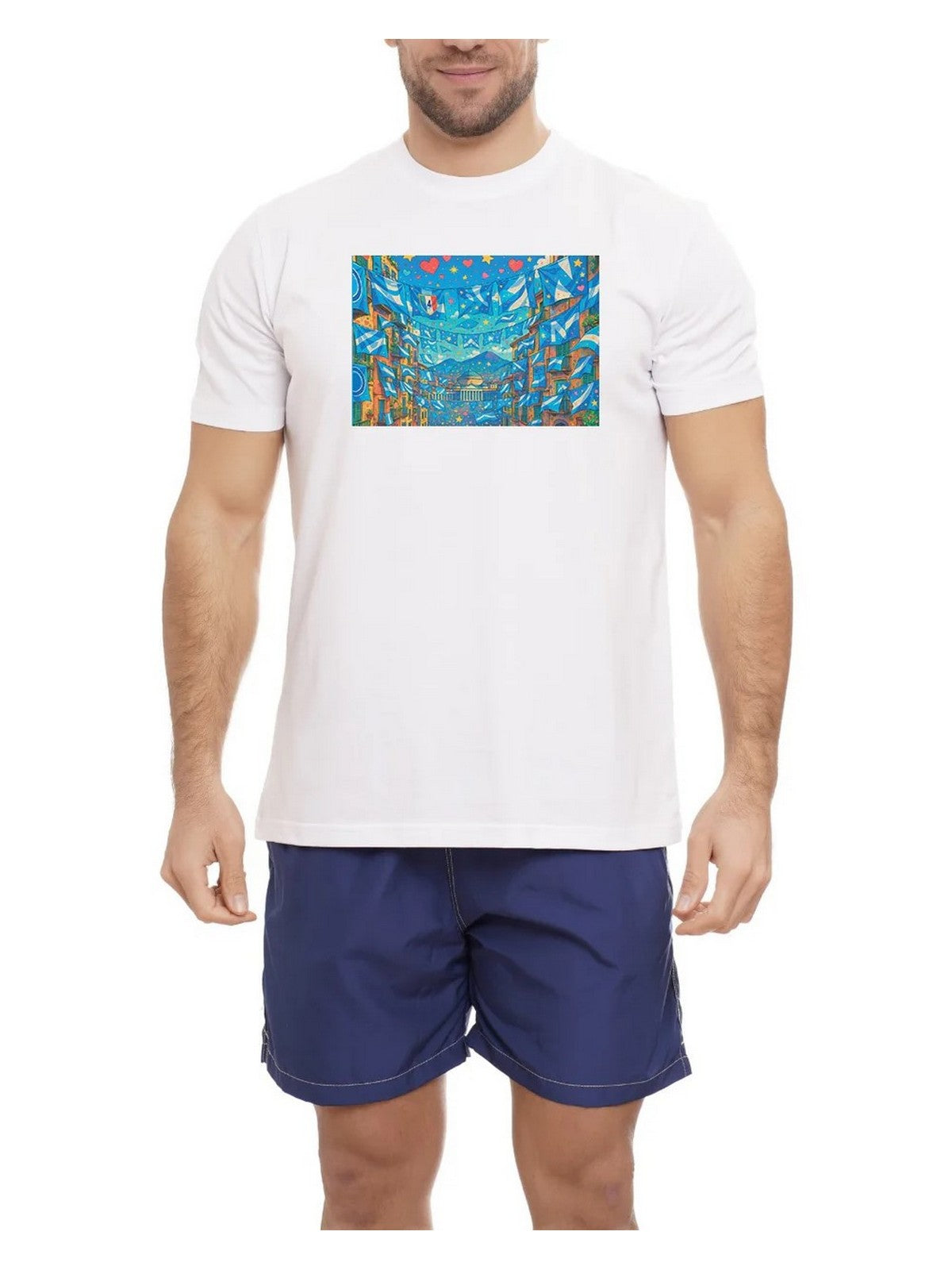 MOVE be different T-shirt Uomo T-SHIRT NAPOLI 02 FLAGS BIANCO gioboutiqueweb