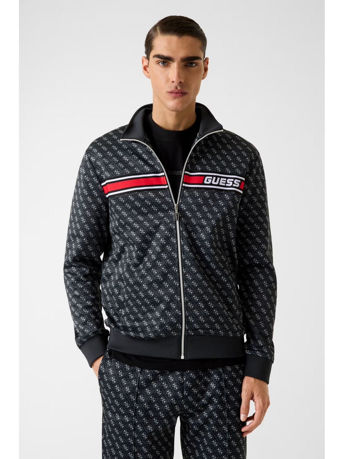 GUESS SPORT Felpa Uomo KORBIN FULL ZIP TRACKSUIT Z2BQ06 K7122 P9QC 4G AOP JET BLACK