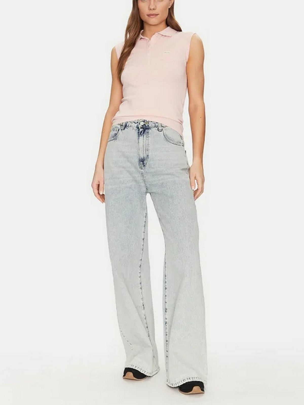 GUESS T-shirt Donna GJ SLEEVELESS COLLAR SLIM PKT W5GP24 KCYR1 G6R4 BLUSH COTTON gioboutiqueweb
