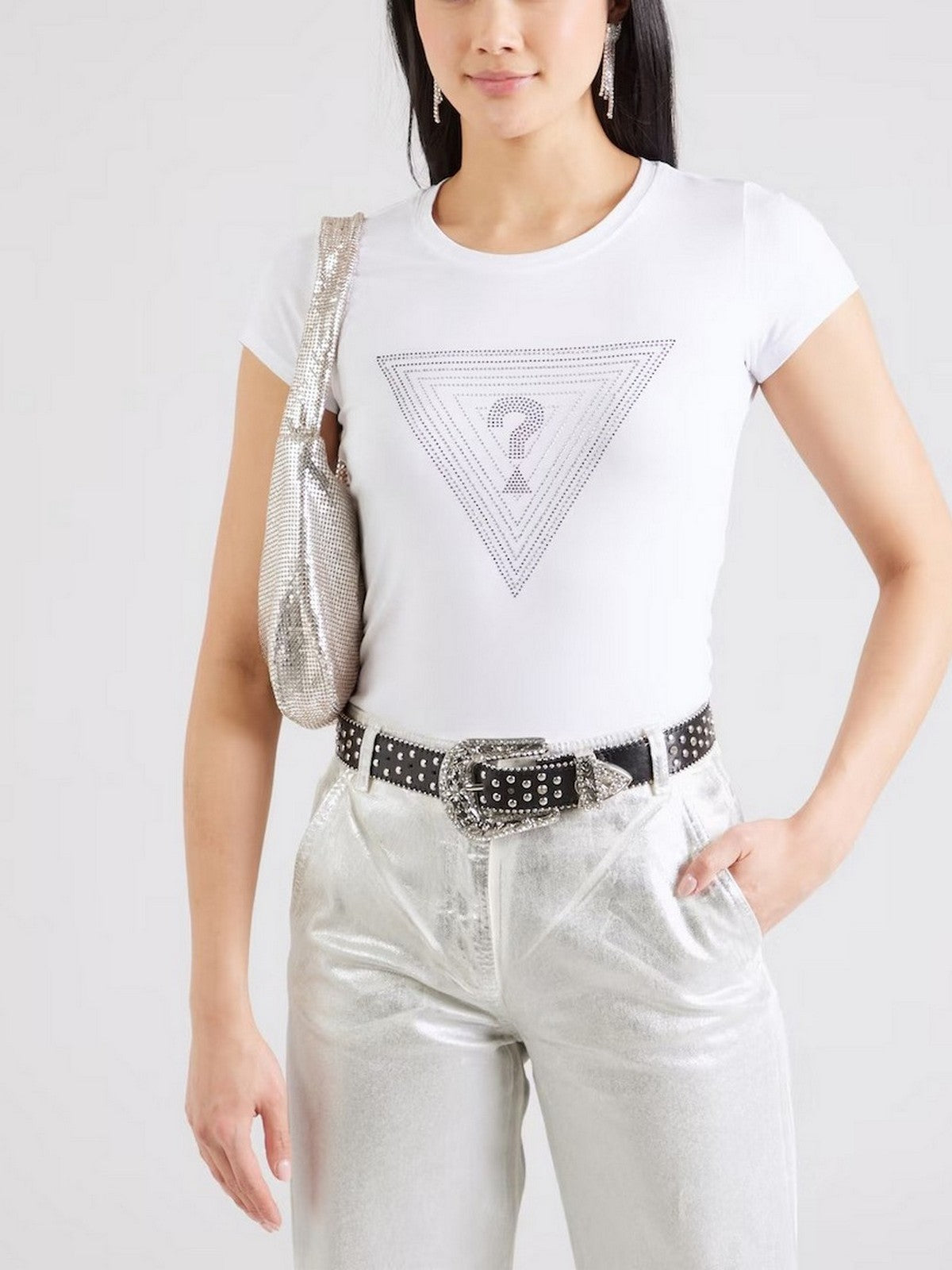 GUESS T-shirt Donna SS TRIANGLE OMBRE R3 TEE W5GI43 KA0Q1 G011 Bianco gioboutiqueweb
